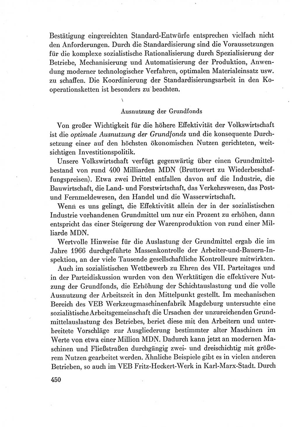 Protokoll der Verhandlungen des Ⅶ. Parteitages der Sozialistischen Einheitspartei Deutschlands (SED) [Deutsche Demokratische Republik (DDR)] 1967, Band Ⅰ, Seite 450 (Prot. Verh. Ⅶ. PT SED DDR 1967, Bd. Ⅰ, S. 450)