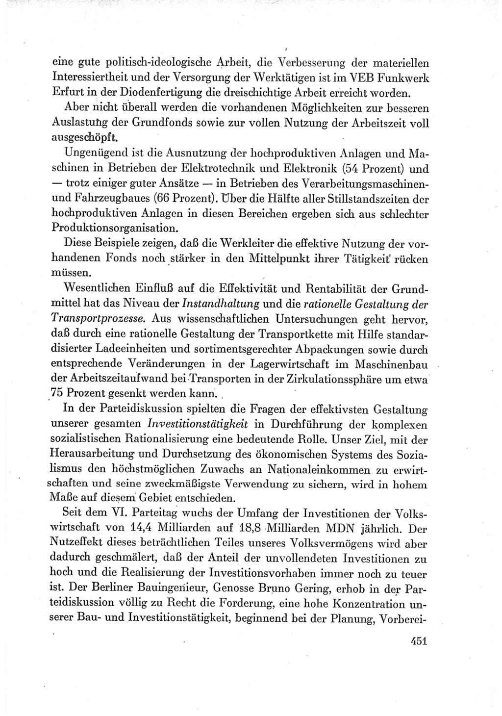 Protokoll der Verhandlungen des Ⅶ. Parteitages der Sozialistischen Einheitspartei Deutschlands (SED) [Deutsche Demokratische Republik (DDR)] 1967, Band Ⅰ, Seite 451 (Prot. Verh. Ⅶ. PT SED DDR 1967, Bd. Ⅰ, S. 451)
