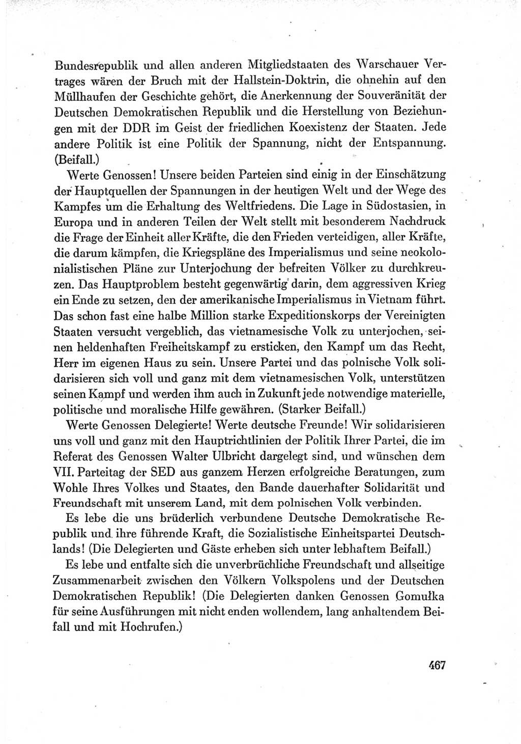 Protokoll der Verhandlungen des Ⅶ. Parteitages der Sozialistischen Einheitspartei Deutschlands (SED) [Deutsche Demokratische Republik (DDR)] 1967, Band Ⅰ, Seite 467 (Prot. Verh. Ⅶ. PT SED DDR 1967, Bd. Ⅰ, S. 467)