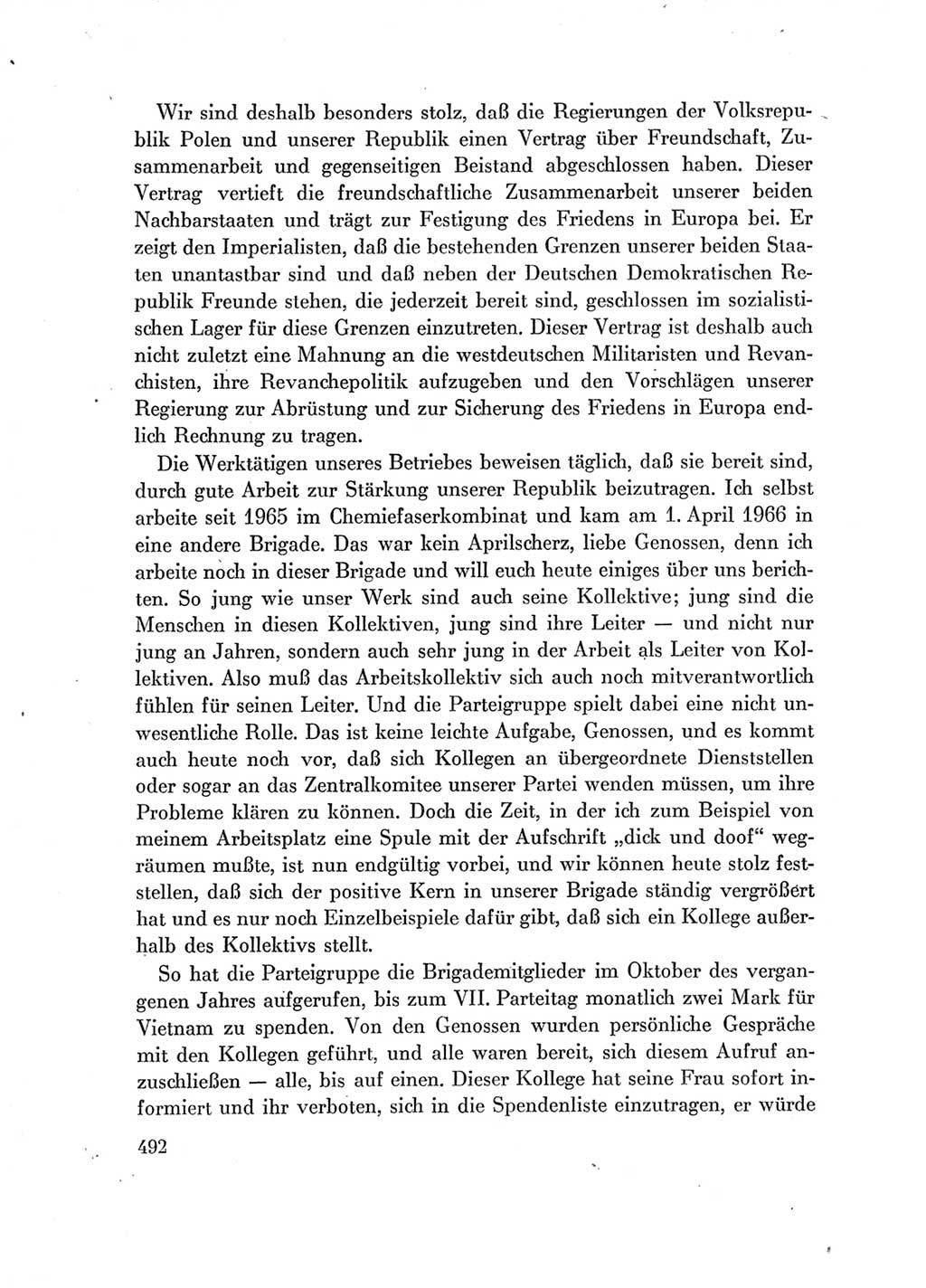 Protokoll der Verhandlungen des Ⅶ. Parteitages der Sozialistischen Einheitspartei Deutschlands (SED) [Deutsche Demokratische Republik (DDR)] 1967, Band Ⅰ, Seite 492 (Prot. Verh. Ⅶ. PT SED DDR 1967, Bd. Ⅰ, S. 492)