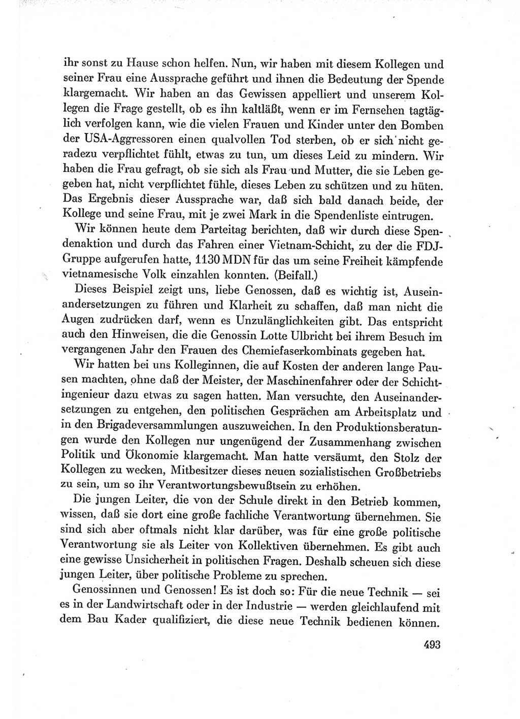 Protokoll der Verhandlungen des Ⅶ. Parteitages der Sozialistischen Einheitspartei Deutschlands (SED) [Deutsche Demokratische Republik (DDR)] 1967, Band Ⅰ, Seite 493 (Prot. Verh. Ⅶ. PT SED DDR 1967, Bd. Ⅰ, S. 493)