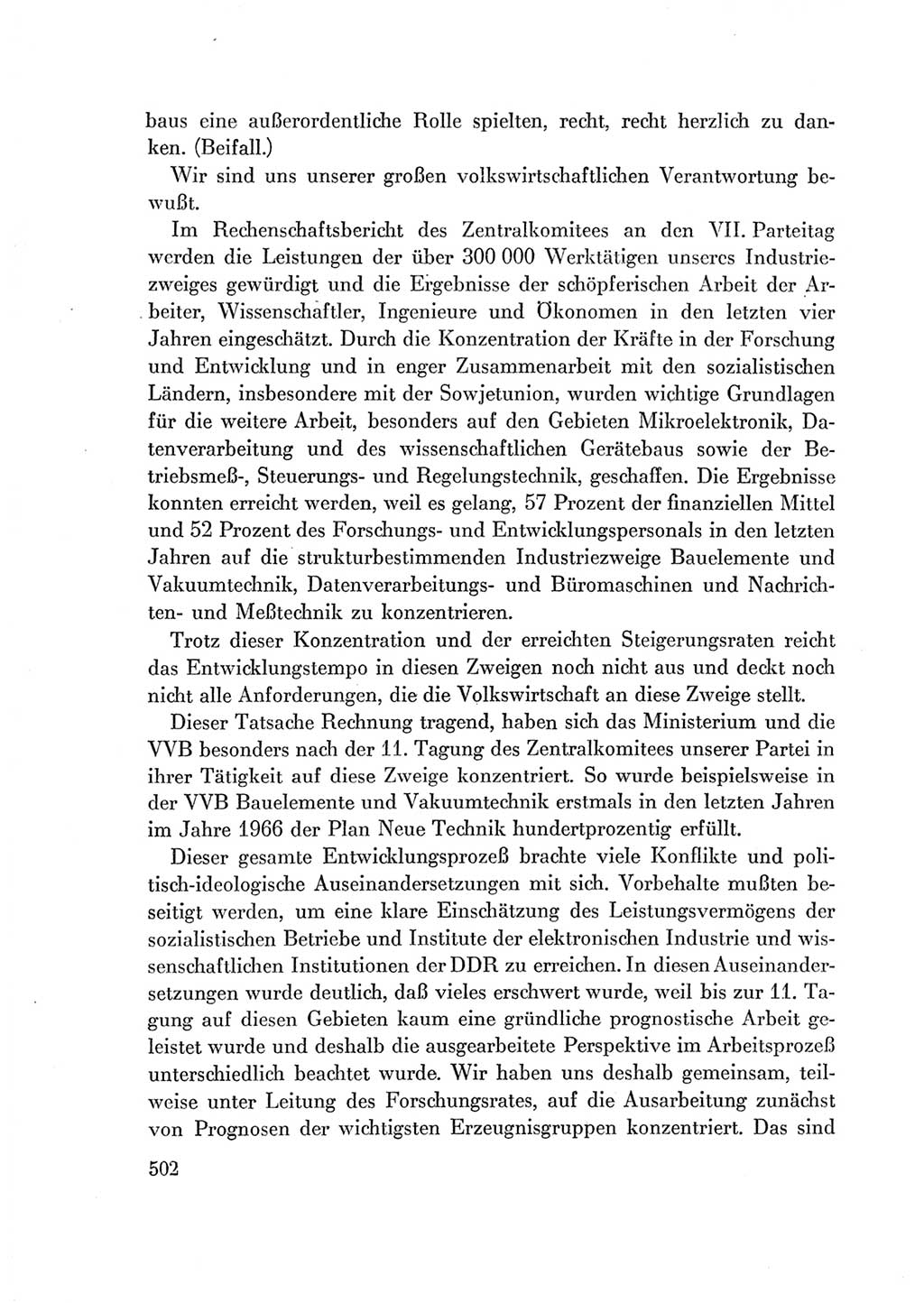 Protokoll der Verhandlungen des Ⅶ. Parteitages der Sozialistischen Einheitspartei Deutschlands (SED) [Deutsche Demokratische Republik (DDR)] 1967, Band Ⅰ, Seite 502 (Prot. Verh. Ⅶ. PT SED DDR 1967, Bd. Ⅰ, S. 502)