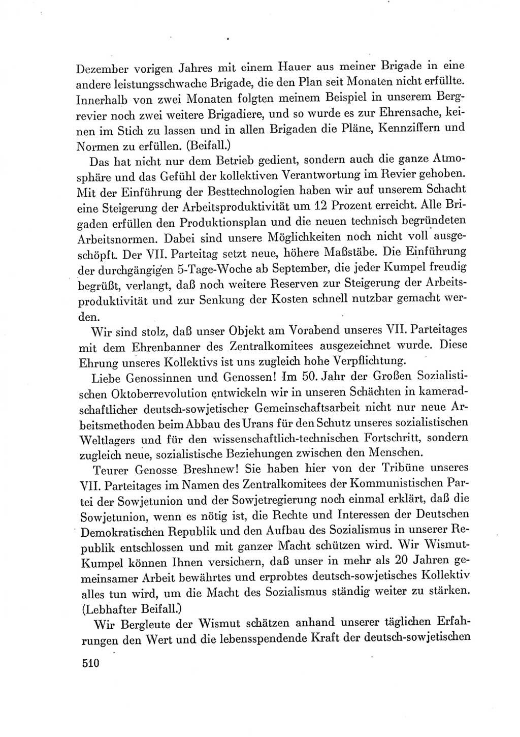 Protokoll der Verhandlungen des Ⅶ. Parteitages der Sozialistischen Einheitspartei Deutschlands (SED) [Deutsche Demokratische Republik (DDR)] 1967, Band Ⅰ, Seite 510 (Prot. Verh. Ⅶ. PT SED DDR 1967, Bd. Ⅰ, S. 510)
