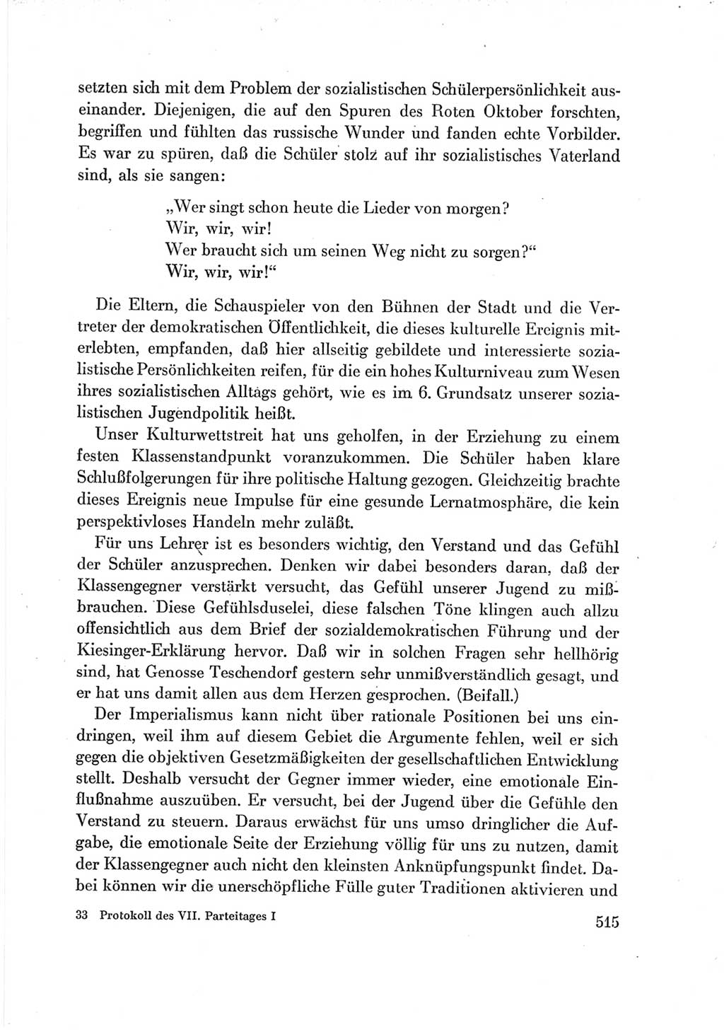 Protokoll der Verhandlungen des Ⅶ. Parteitages der Sozialistischen Einheitspartei Deutschlands (SED) [Deutsche Demokratische Republik (DDR)] 1967, Band Ⅰ, Seite 515 (Prot. Verh. Ⅶ. PT SED DDR 1967, Bd. Ⅰ, S. 515)