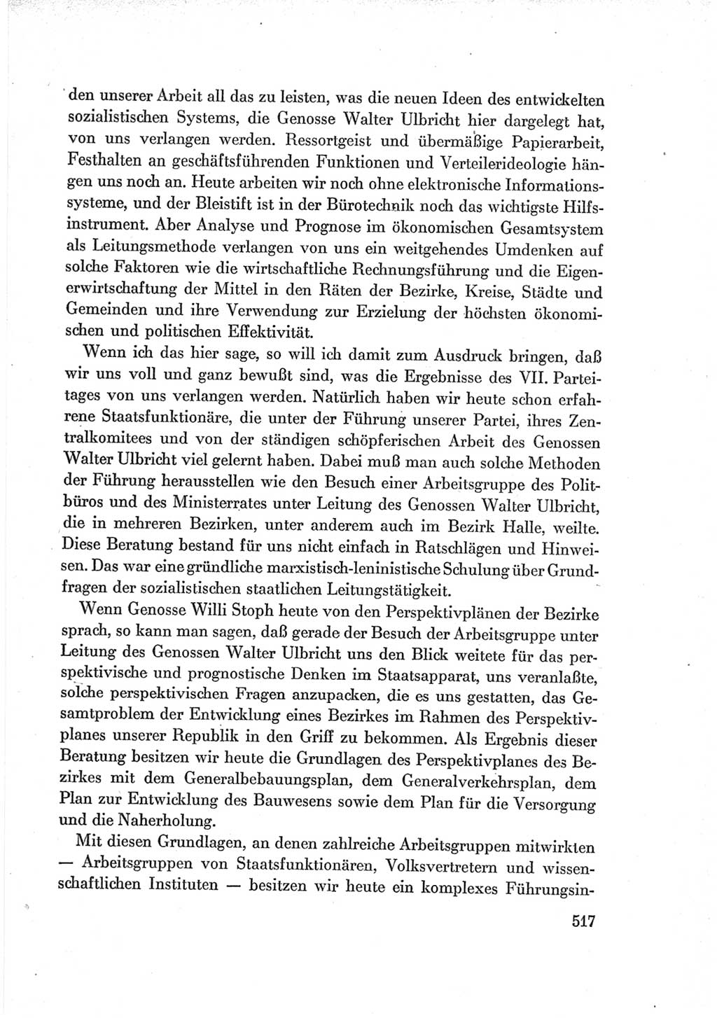 Protokoll der Verhandlungen des Ⅶ. Parteitages der Sozialistischen Einheitspartei Deutschlands (SED) [Deutsche Demokratische Republik (DDR)] 1967, Band Ⅰ, Seite 517 (Prot. Verh. Ⅶ. PT SED DDR 1967, Bd. Ⅰ, S. 517)