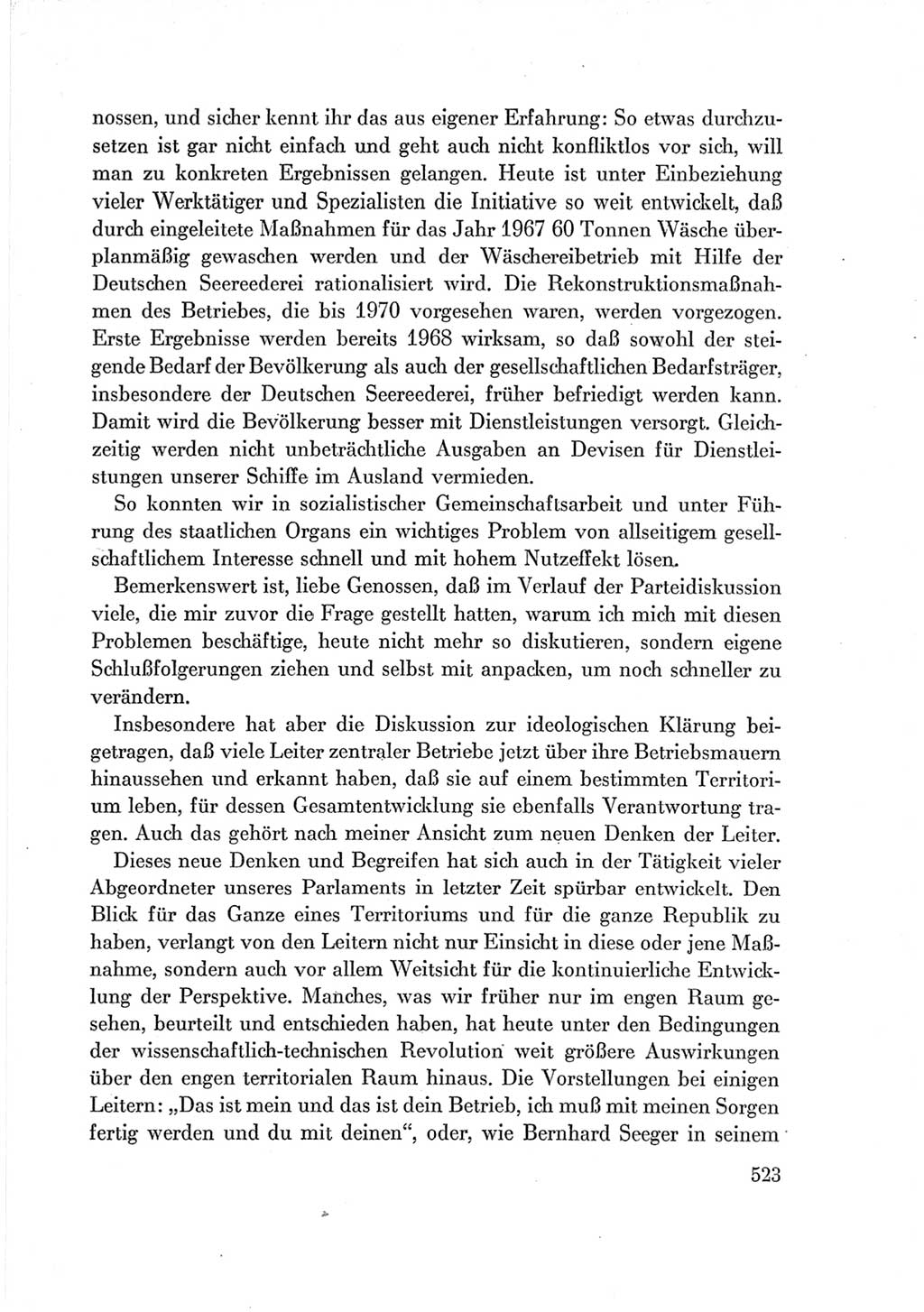 Protokoll der Verhandlungen des Ⅶ. Parteitages der Sozialistischen Einheitspartei Deutschlands (SED) [Deutsche Demokratische Republik (DDR)] 1967, Band Ⅰ, Seite 523 (Prot. Verh. Ⅶ. PT SED DDR 1967, Bd. Ⅰ, S. 523)