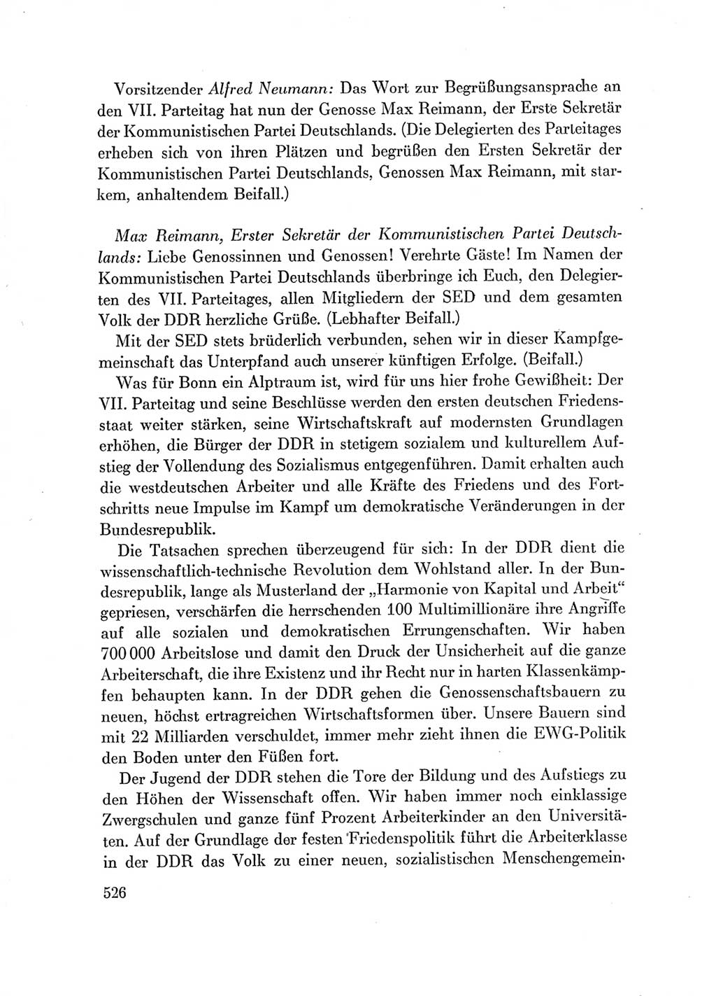 Protokoll der Verhandlungen des Ⅶ. Parteitages der Sozialistischen Einheitspartei Deutschlands (SED) [Deutsche Demokratische Republik (DDR)] 1967, Band Ⅰ, Seite 526 (Prot. Verh. Ⅶ. PT SED DDR 1967, Bd. Ⅰ, S. 526)