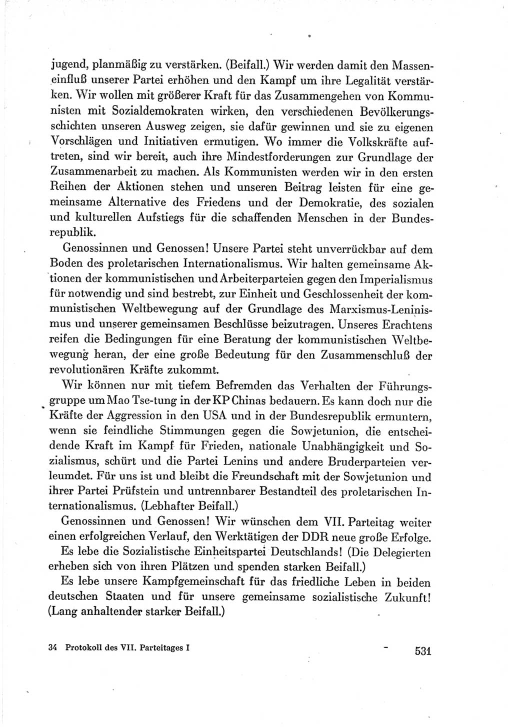 Protokoll der Verhandlungen des Ⅶ. Parteitages der Sozialistischen Einheitspartei Deutschlands (SED) [Deutsche Demokratische Republik (DDR)] 1967, Band Ⅰ, Seite 531 (Prot. Verh. Ⅶ. PT SED DDR 1967, Bd. Ⅰ, S. 531)
