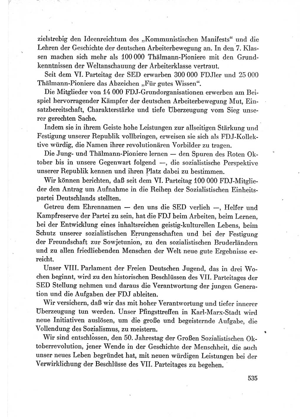 Protokoll der Verhandlungen des Ⅶ. Parteitages der Sozialistischen Einheitspartei Deutschlands (SED) [Deutsche Demokratische Republik (DDR)] 1967, Band Ⅰ, Seite 535 (Prot. Verh. Ⅶ. PT SED DDR 1967, Bd. Ⅰ, S. 535)