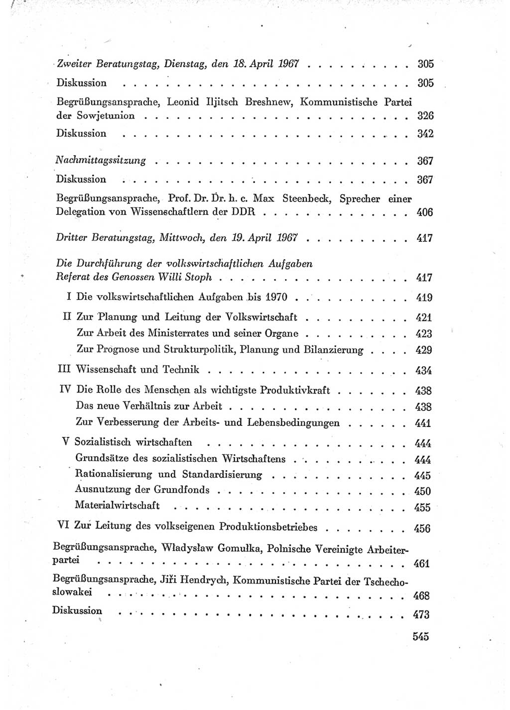 Protokoll der Verhandlungen des Ⅶ. Parteitages der Sozialistischen Einheitspartei Deutschlands (SED) [Deutsche Demokratische Republik (DDR)] 1967, Band Ⅰ, Seite 545 (Prot. Verh. Ⅶ. PT SED DDR 1967, Bd. Ⅰ, S. 545)