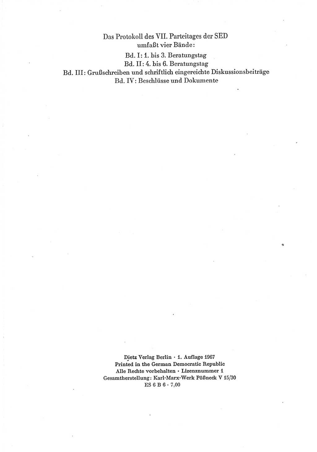 Protokoll der Verhandlungen des Ⅶ. Parteitages der Sozialistischen Einheitspartei Deutschlands (SED) [Deutsche Demokratische Republik (DDR)] 1967, Band Ⅱ, Seite 4 (Prot. Verh. Ⅶ. PT SED DDR 1967, Bd. Ⅱ, S. 4)