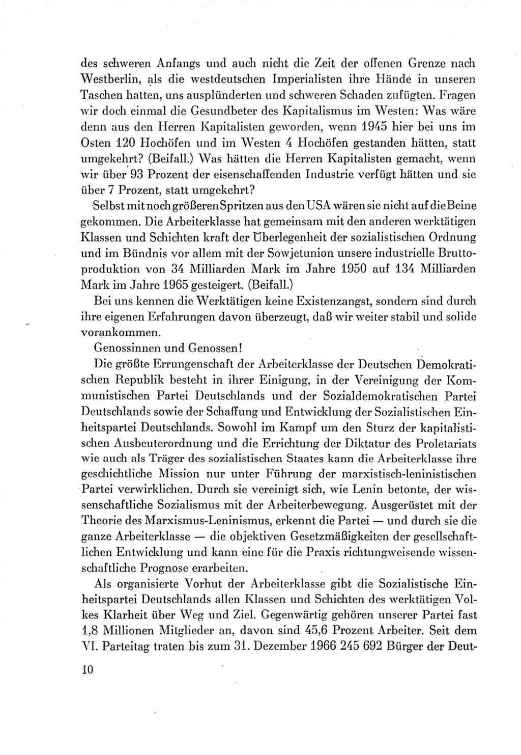 Protokoll der Verhandlungen des Ⅶ. Parteitages der Sozialistischen Einheitspartei Deutschlands (SED) [Deutsche Demokratische Republik (DDR)] 1967, Band Ⅱ, Seite 10 (Prot. Verh. Ⅶ. PT SED DDR 1967, Bd. Ⅱ, S. 10)