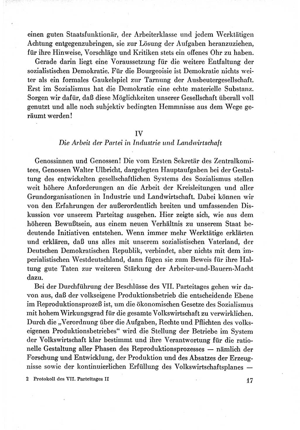 Protokoll der Verhandlungen des Ⅶ. Parteitages der Sozialistischen Einheitspartei Deutschlands (SED) [Deutsche Demokratische Republik (DDR)] 1967, Band Ⅱ, Seite 17 (Prot. Verh. Ⅶ. PT SED DDR 1967, Bd. Ⅱ, S. 17)