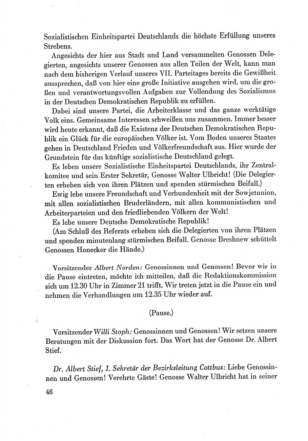 Protokoll der Verhandlungen des Ⅶ. Parteitages der Sozialistischen Einheitspartei Deutschlands (SED) [Deutsche Demokratische Republik (DDR)] 1967, Band Ⅱ, Seite 46 (Prot. Verh. Ⅶ. PT SED DDR 1967, Bd. Ⅱ, S. 46)