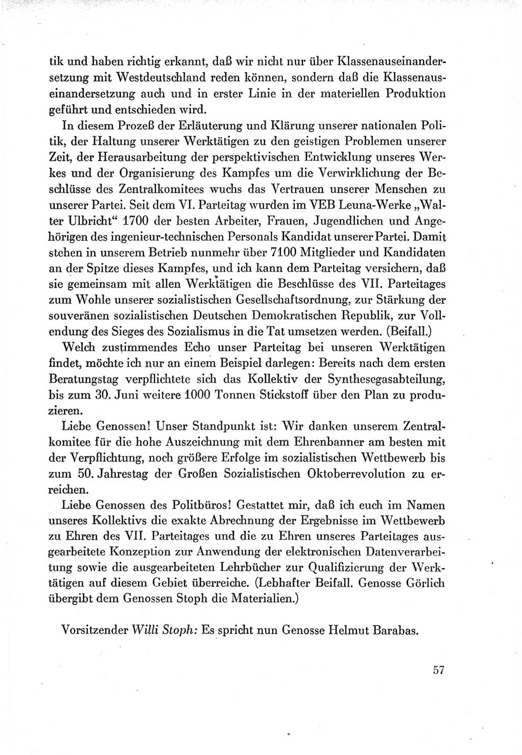 Protokoll der Verhandlungen des Ⅶ. Parteitages der Sozialistischen Einheitspartei Deutschlands (SED) [Deutsche Demokratische Republik (DDR)] 1967, Band Ⅱ, Seite 57 (Prot. Verh. Ⅶ. PT SED DDR 1967, Bd. Ⅱ, S. 57)