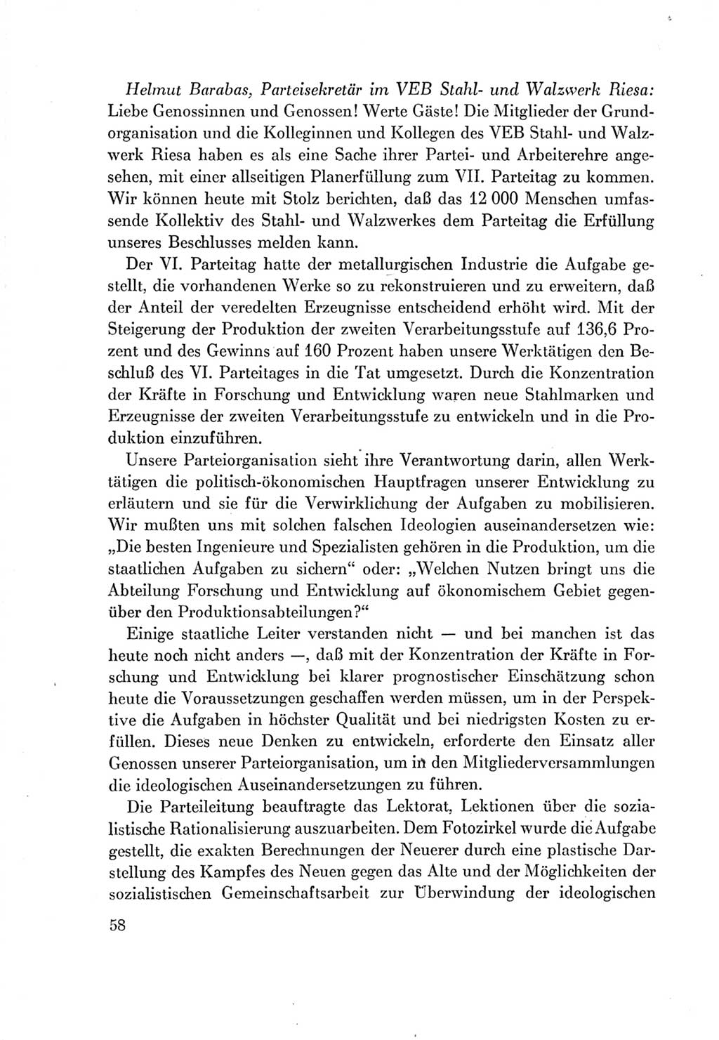 Protokoll der Verhandlungen des Ⅶ. Parteitages der Sozialistischen Einheitspartei Deutschlands (SED) [Deutsche Demokratische Republik (DDR)] 1967, Band Ⅱ, Seite 58 (Prot. Verh. Ⅶ. PT SED DDR 1967, Bd. Ⅱ, S. 58)