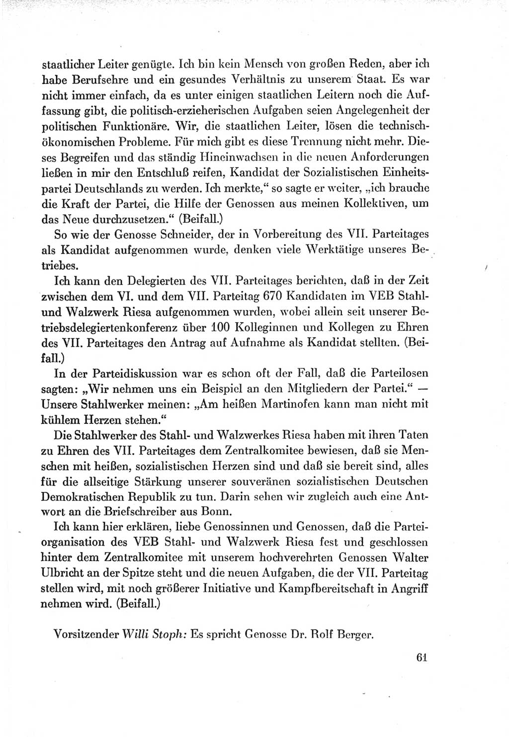 Protokoll der Verhandlungen des Ⅶ. Parteitages der Sozialistischen Einheitspartei Deutschlands (SED) [Deutsche Demokratische Republik (DDR)] 1967, Band Ⅱ, Seite 61 (Prot. Verh. Ⅶ. PT SED DDR 1967, Bd. Ⅱ, S. 61)