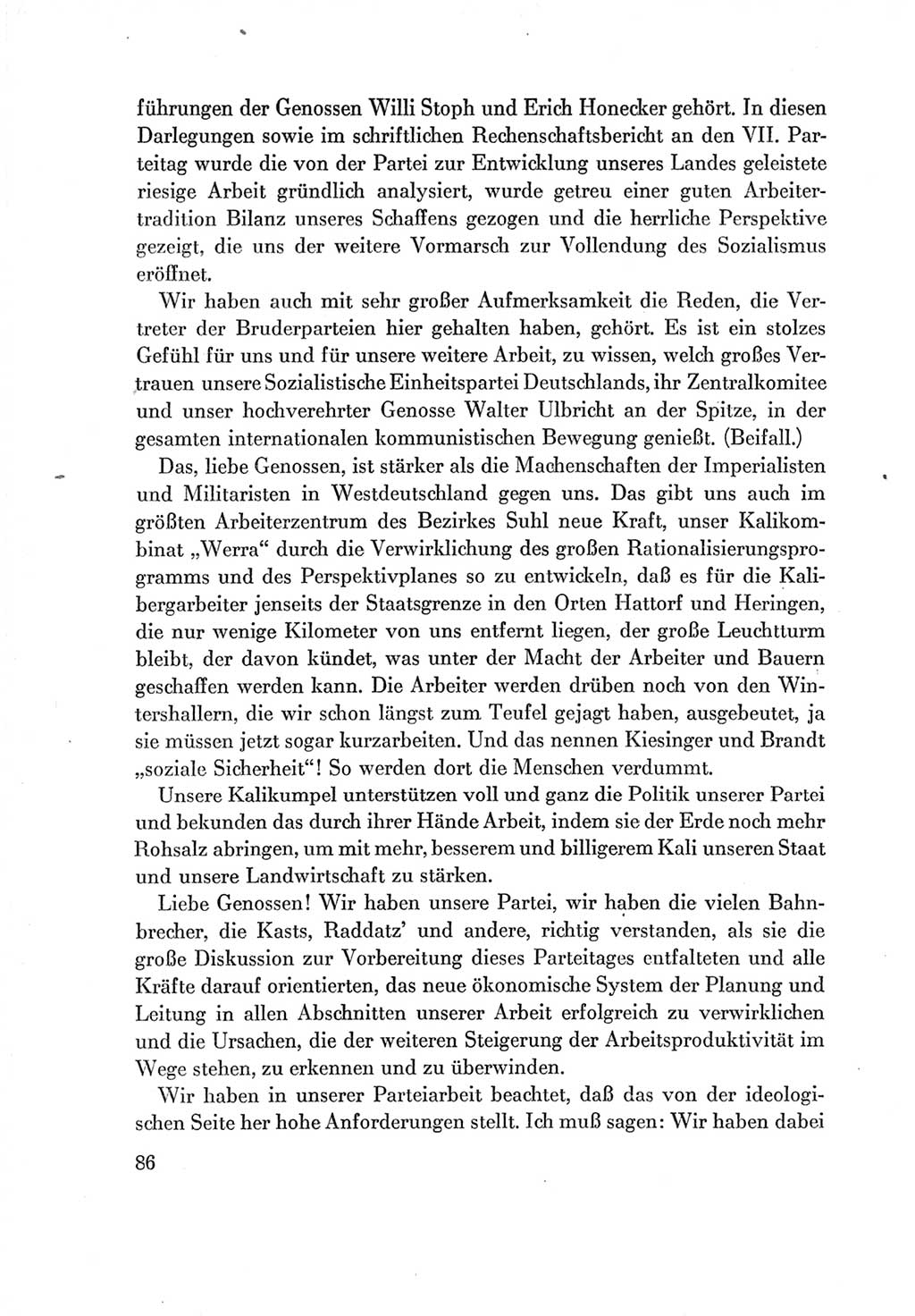 Protokoll der Verhandlungen des Ⅶ. Parteitages der Sozialistischen Einheitspartei Deutschlands (SED) [Deutsche Demokratische Republik (DDR)] 1967, Band Ⅱ, Seite 86 (Prot. Verh. Ⅶ. PT SED DDR 1967, Bd. Ⅱ, S. 86)