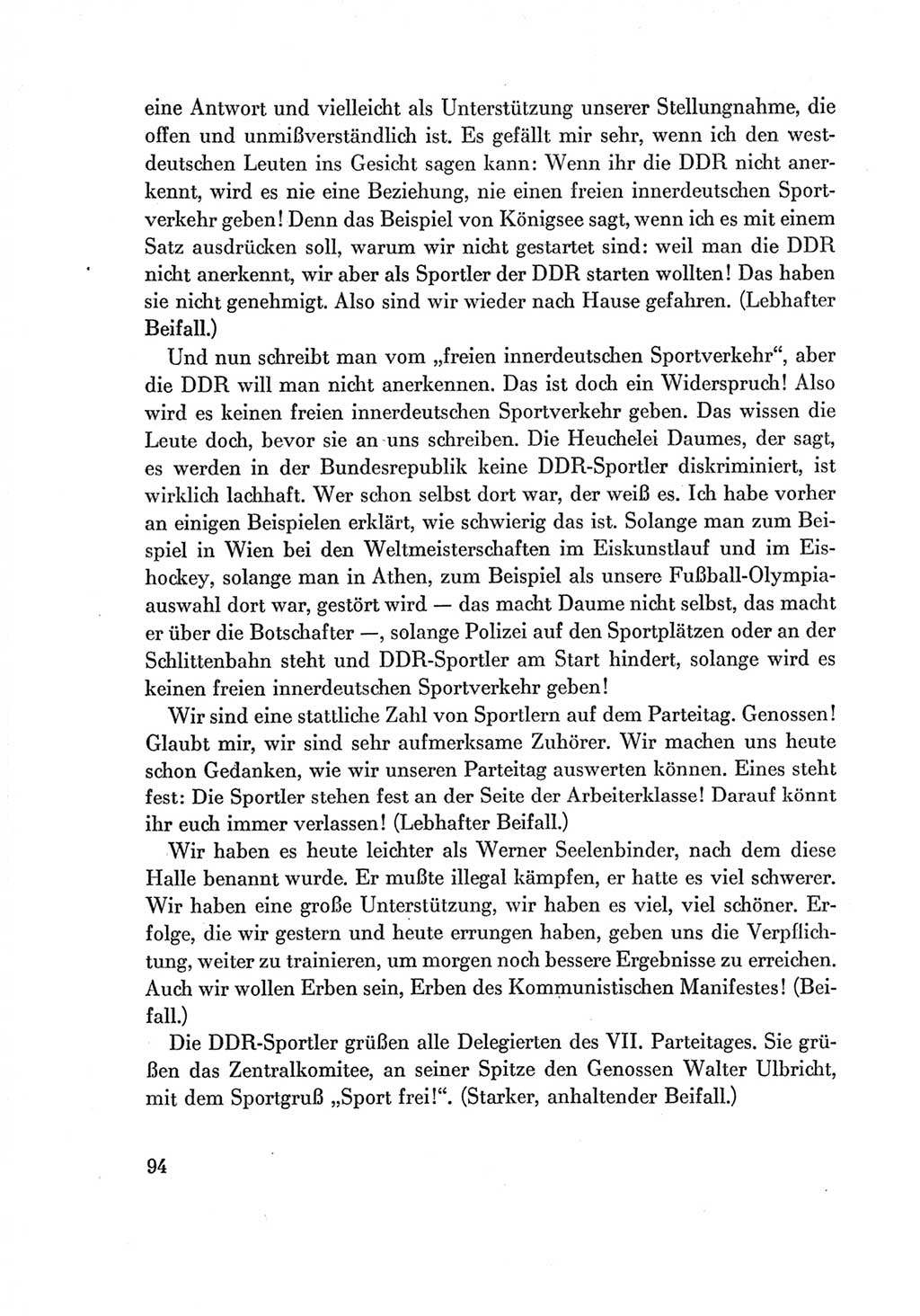 Protokoll der Verhandlungen des Ⅶ. Parteitages der Sozialistischen Einheitspartei Deutschlands (SED) [Deutsche Demokratische Republik (DDR)] 1967, Band Ⅱ, Seite 94 (Prot. Verh. Ⅶ. PT SED DDR 1967, Bd. Ⅱ, S. 94)