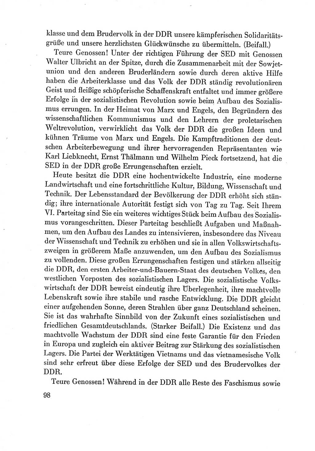 Protokoll der Verhandlungen des Ⅶ. Parteitages der Sozialistischen Einheitspartei Deutschlands (SED) [Deutsche Demokratische Republik (DDR)] 1967, Band Ⅱ, Seite 98 (Prot. Verh. Ⅶ. PT SED DDR 1967, Bd. Ⅱ, S. 98)