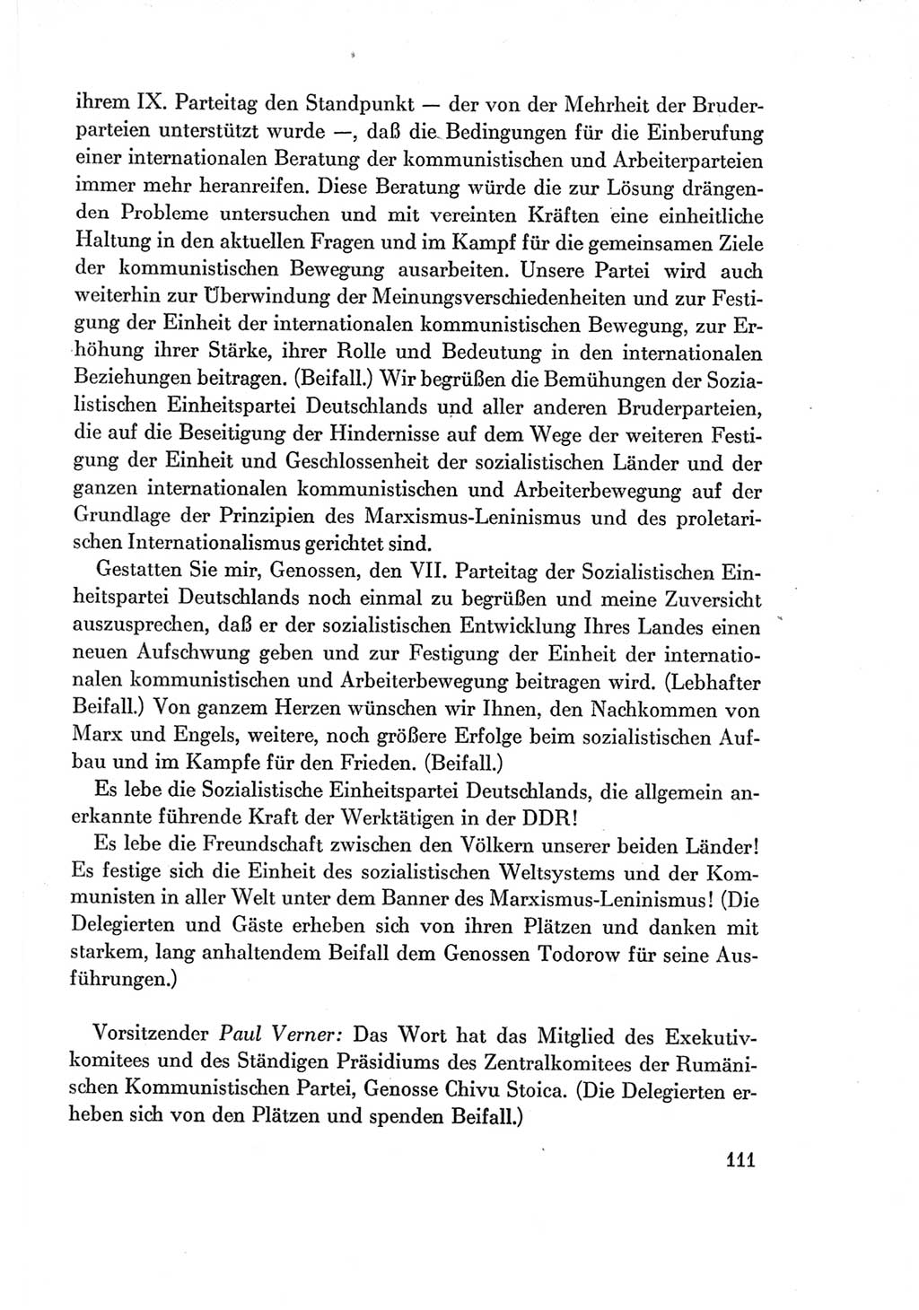 Protokoll der Verhandlungen des Ⅶ. Parteitages der Sozialistischen Einheitspartei Deutschlands (SED) [Deutsche Demokratische Republik (DDR)] 1967, Band Ⅱ, Seite 111 (Prot. Verh. Ⅶ. PT SED DDR 1967, Bd. Ⅱ, S. 111)