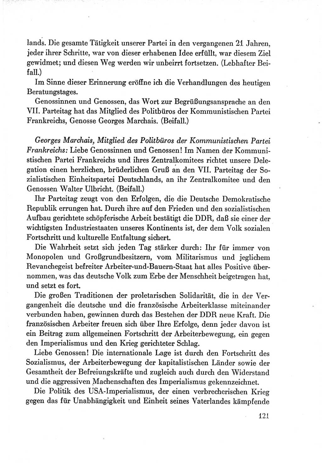 Protokoll der Verhandlungen des Ⅶ. Parteitages der Sozialistischen Einheitspartei Deutschlands (SED) [Deutsche Demokratische Republik (DDR)] 1967, Band Ⅱ, Seite 121 (Prot. Verh. Ⅶ. PT SED DDR 1967, Bd. Ⅱ, S. 121)