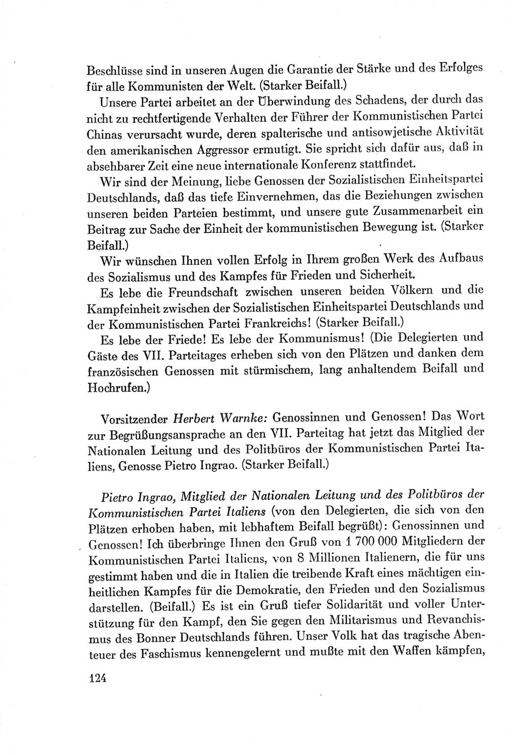 Protokoll der Verhandlungen des Ⅶ. Parteitages der Sozialistischen Einheitspartei Deutschlands (SED) [Deutsche Demokratische Republik (DDR)] 1967, Band Ⅱ, Seite 124 (Prot. Verh. Ⅶ. PT SED DDR 1967, Bd. Ⅱ, S. 124)