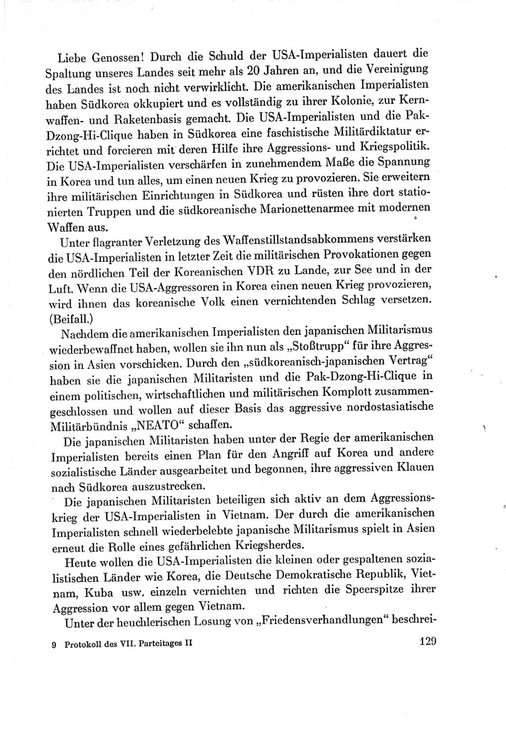 Protokoll der Verhandlungen des Ⅶ. Parteitages der Sozialistischen Einheitspartei Deutschlands (SED) [Deutsche Demokratische Republik (DDR)] 1967, Band Ⅱ, Seite 129 (Prot. Verh. Ⅶ. PT SED DDR 1967, Bd. Ⅱ, S. 129)