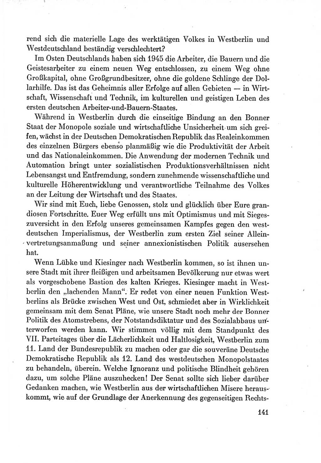 Protokoll der Verhandlungen des Ⅶ. Parteitages der Sozialistischen Einheitspartei Deutschlands (SED) [Deutsche Demokratische Republik (DDR)] 1967, Band Ⅱ, Seite 141 (Prot. Verh. Ⅶ. PT SED DDR 1967, Bd. Ⅱ, S. 141)