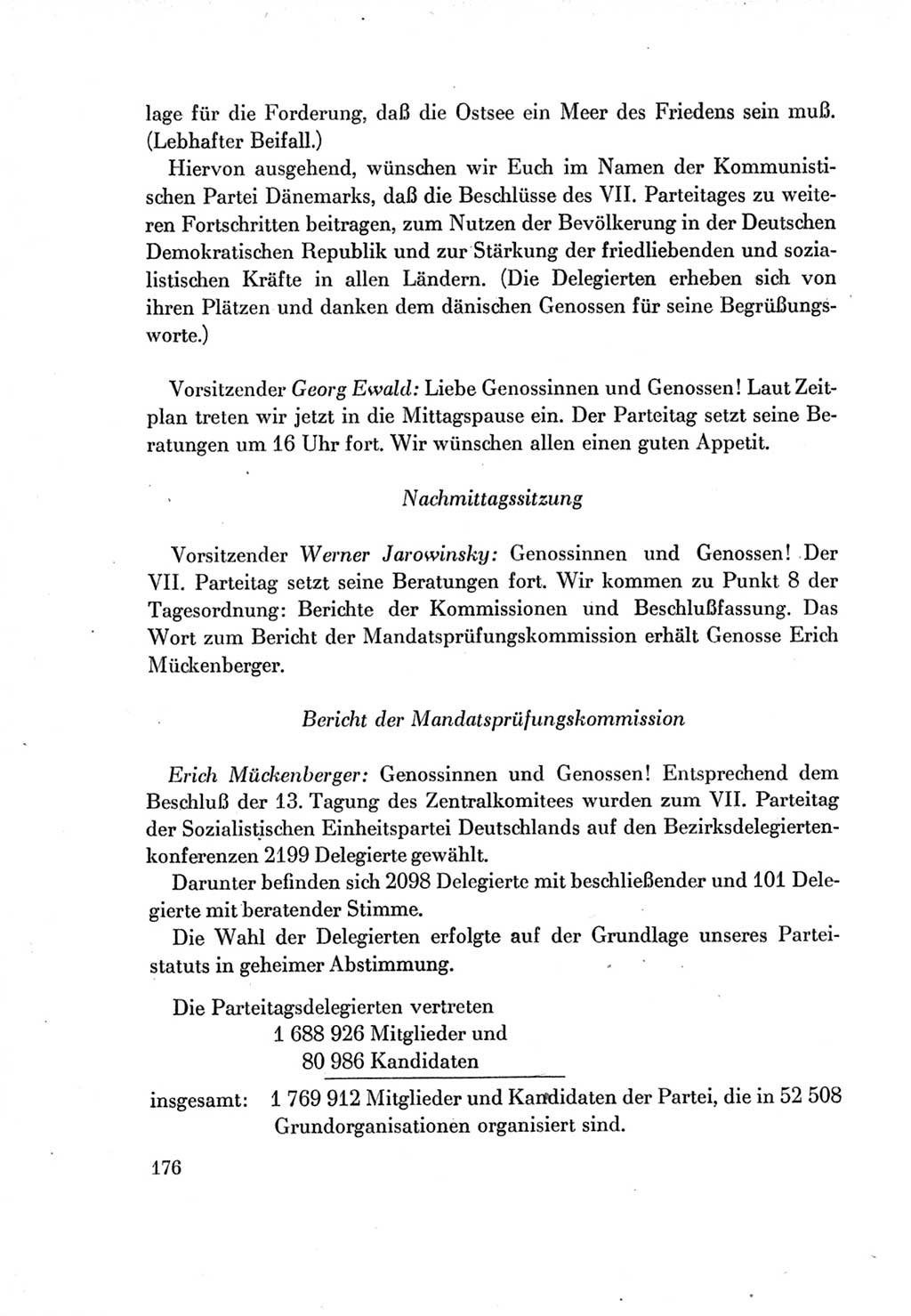 Protokoll der Verhandlungen des Ⅶ. Parteitages der Sozialistischen Einheitspartei Deutschlands (SED) [Deutsche Demokratische Republik (DDR)] 1967, Band Ⅱ, Seite 176 (Prot. Verh. Ⅶ. PT SED DDR 1967, Bd. Ⅱ, S. 176)