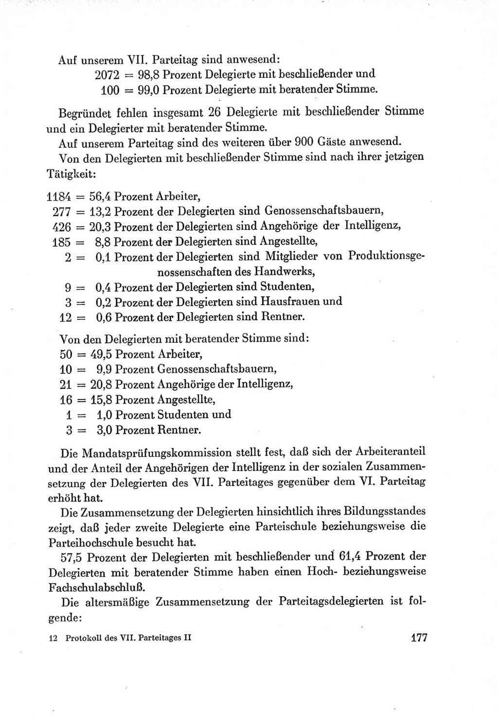Protokoll der Verhandlungen des Ⅶ. Parteitages der Sozialistischen Einheitspartei Deutschlands (SED) [Deutsche Demokratische Republik (DDR)] 1967, Band Ⅱ, Seite 177 (Prot. Verh. Ⅶ. PT SED DDR 1967, Bd. Ⅱ, S. 177)