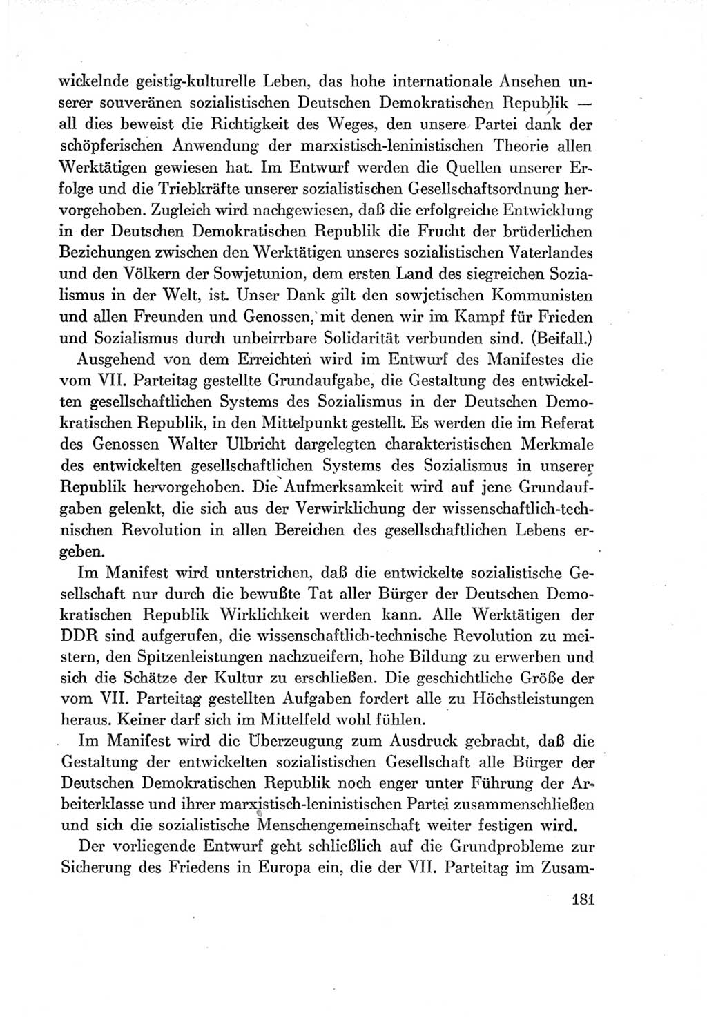 Protokoll der Verhandlungen des Ⅶ. Parteitages der Sozialistischen Einheitspartei Deutschlands (SED) [Deutsche Demokratische Republik (DDR)] 1967, Band Ⅱ, Seite 181 (Prot. Verh. Ⅶ. PT SED DDR 1967, Bd. Ⅱ, S. 181)