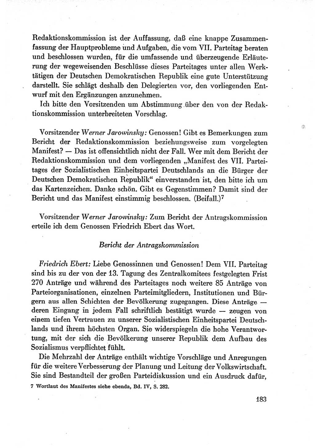 Protokoll der Verhandlungen des Ⅶ. Parteitages der Sozialistischen Einheitspartei Deutschlands (SED) [Deutsche Demokratische Republik (DDR)] 1967, Band Ⅱ, Seite 183 (Prot. Verh. Ⅶ. PT SED DDR 1967, Bd. Ⅱ, S. 183)
