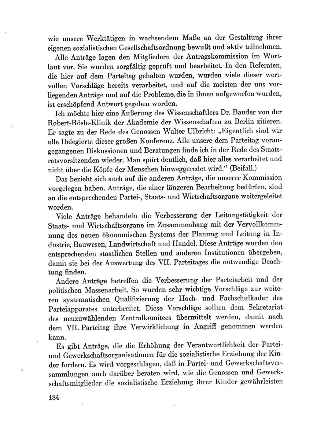 Protokoll der Verhandlungen des Ⅶ. Parteitages der Sozialistischen Einheitspartei Deutschlands (SED) [Deutsche Demokratische Republik (DDR)] 1967, Band Ⅱ, Seite 184 (Prot. Verh. Ⅶ. PT SED DDR 1967, Bd. Ⅱ, S. 184)