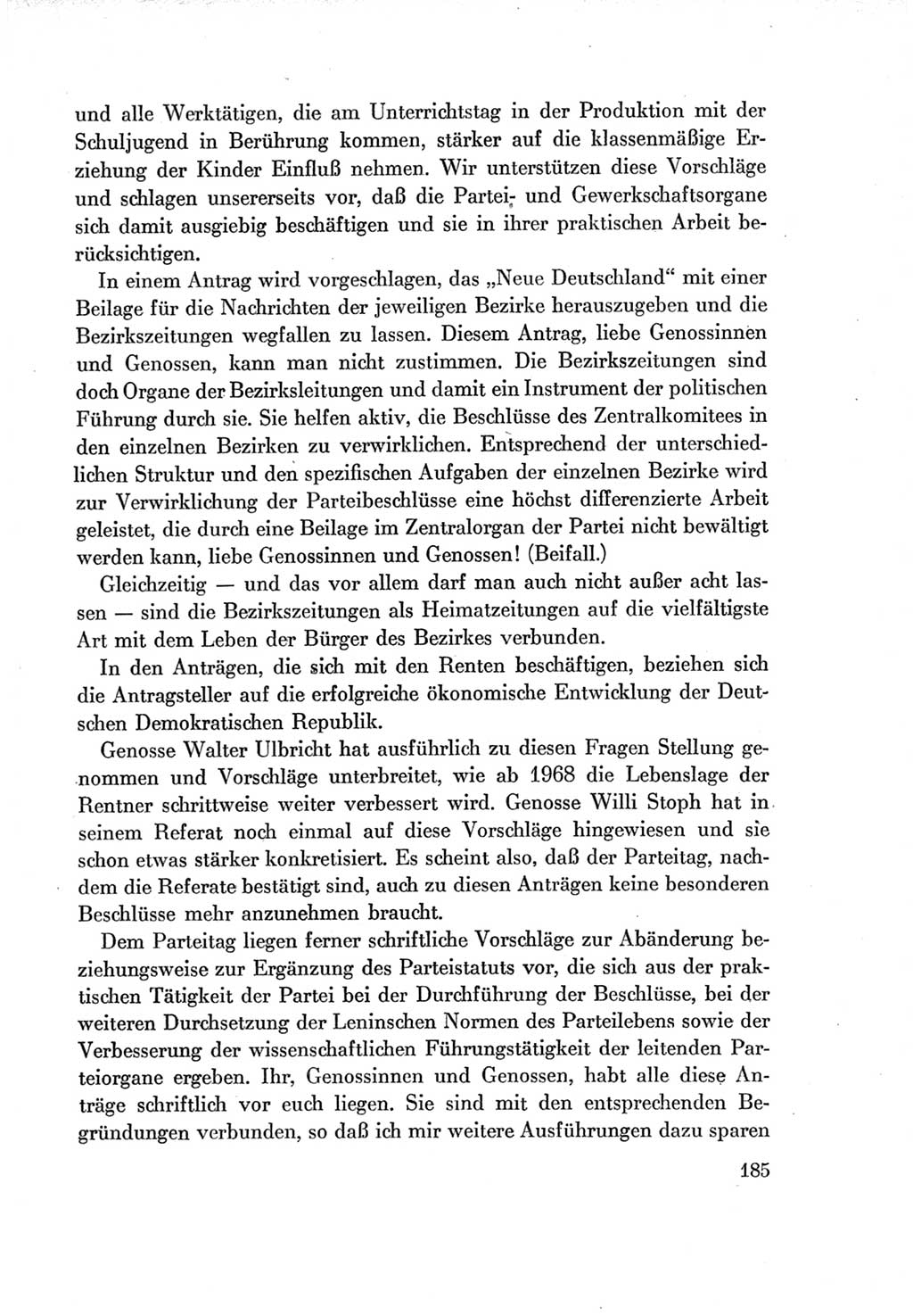 Protokoll der Verhandlungen des Ⅶ. Parteitages der Sozialistischen Einheitspartei Deutschlands (SED) [Deutsche Demokratische Republik (DDR)] 1967, Band Ⅱ, Seite 185 (Prot. Verh. Ⅶ. PT SED DDR 1967, Bd. Ⅱ, S. 185)