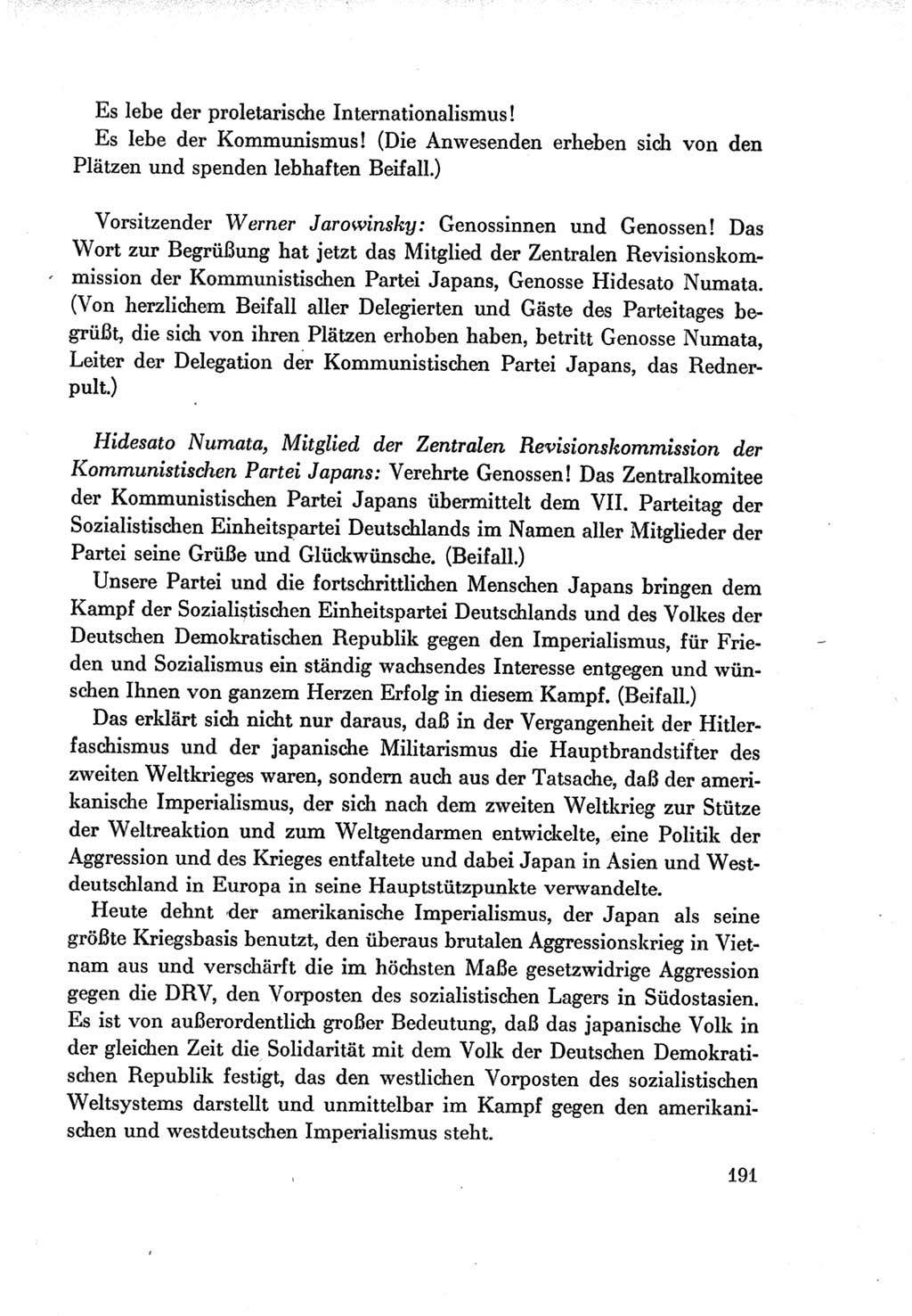 Protokoll der Verhandlungen des Ⅶ. Parteitages der Sozialistischen Einheitspartei Deutschlands (SED) [Deutsche Demokratische Republik (DDR)] 1967, Band Ⅱ, Seite 191 (Prot. Verh. Ⅶ. PT SED DDR 1967, Bd. Ⅱ, S. 191)