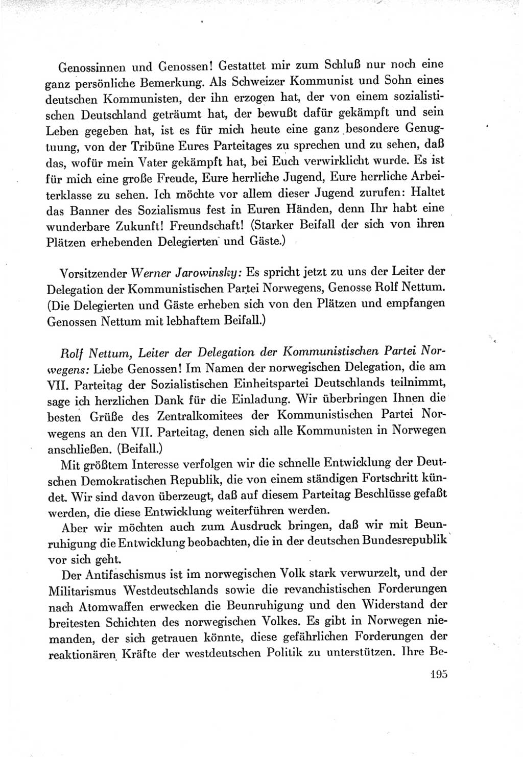 Protokoll der Verhandlungen des Ⅶ. Parteitages der Sozialistischen Einheitspartei Deutschlands (SED) [Deutsche Demokratische Republik (DDR)] 1967, Band Ⅱ, Seite 195 (Prot. Verh. Ⅶ. PT SED DDR 1967, Bd. Ⅱ, S. 195)