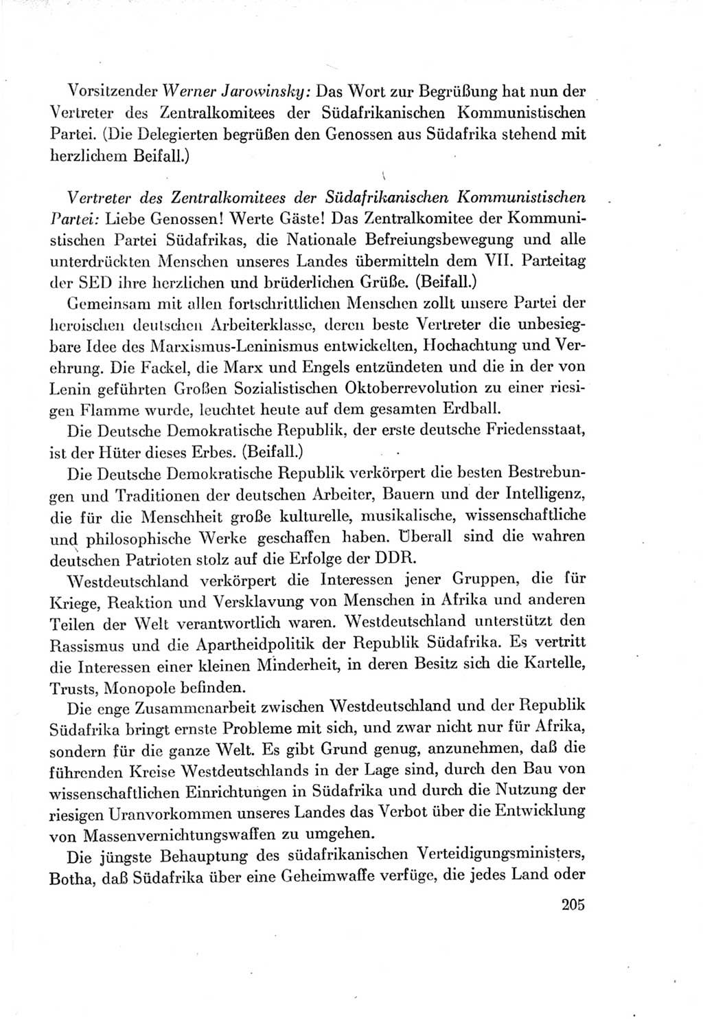 Protokoll der Verhandlungen des Ⅶ. Parteitages der Sozialistischen Einheitspartei Deutschlands (SED) [Deutsche Demokratische Republik (DDR)] 1967, Band Ⅱ, Seite 205 (Prot. Verh. Ⅶ. PT SED DDR 1967, Bd. Ⅱ, S. 205)