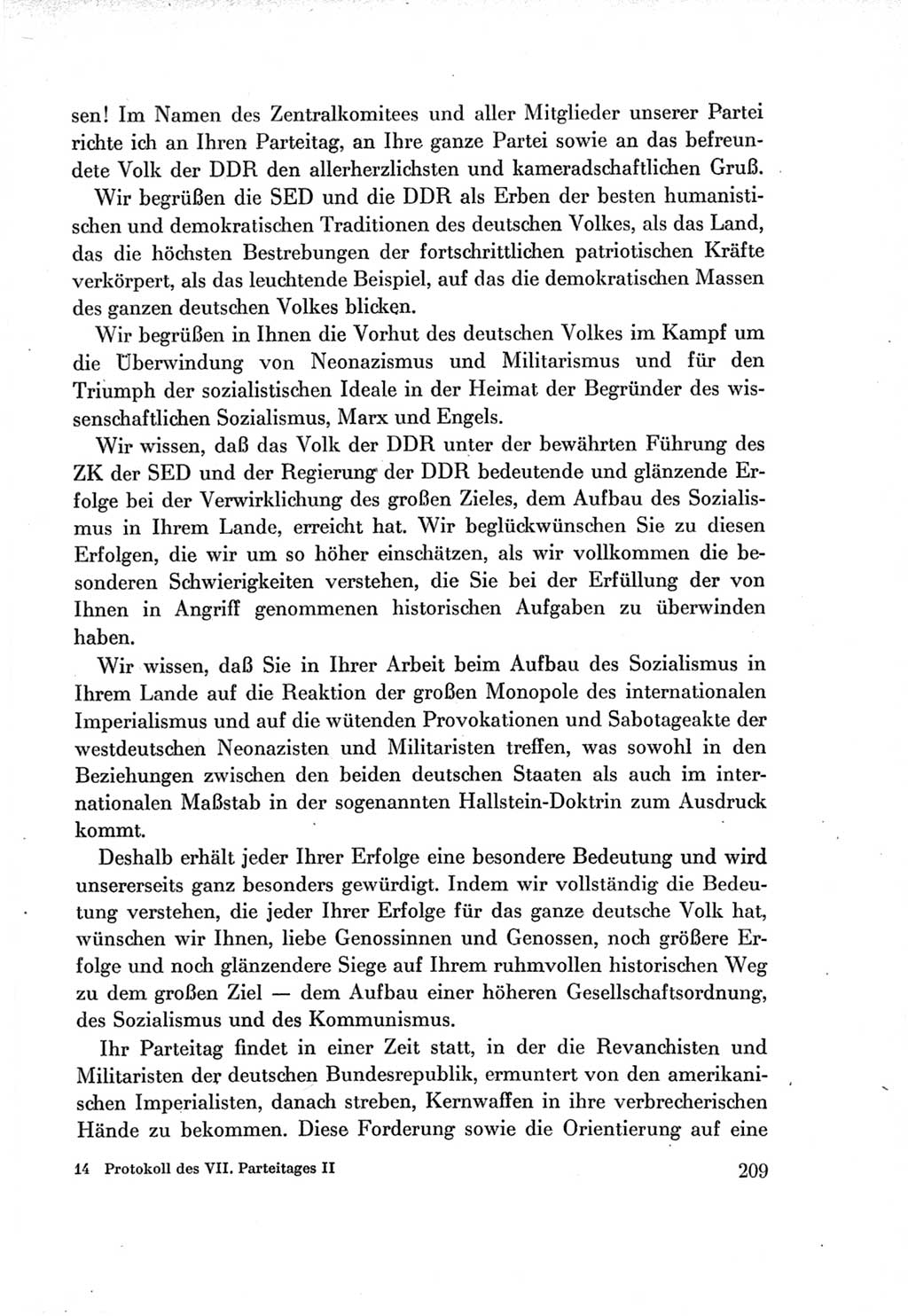 Protokoll der Verhandlungen des Ⅶ. Parteitages der Sozialistischen Einheitspartei Deutschlands (SED) [Deutsche Demokratische Republik (DDR)] 1967, Band Ⅱ, Seite 209 (Prot. Verh. Ⅶ. PT SED DDR 1967, Bd. Ⅱ, S. 209)