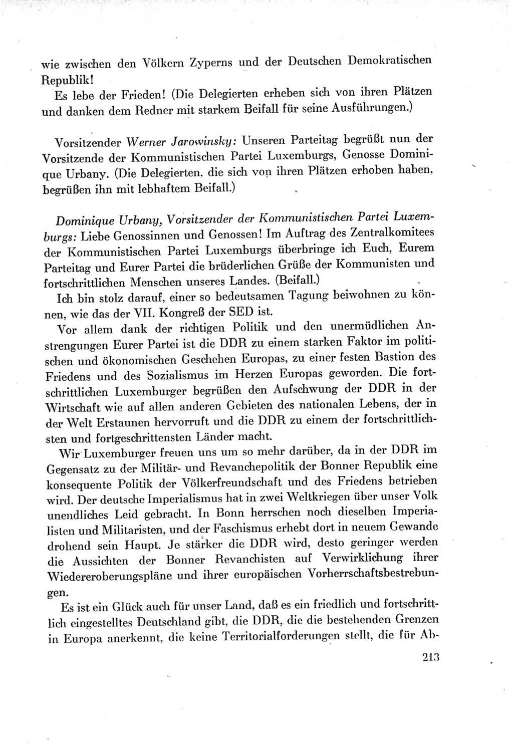 Protokoll der Verhandlungen des Ⅶ. Parteitages der Sozialistischen Einheitspartei Deutschlands (SED) [Deutsche Demokratische Republik (DDR)] 1967, Band Ⅱ, Seite 213 (Prot. Verh. Ⅶ. PT SED DDR 1967, Bd. Ⅱ, S. 213)