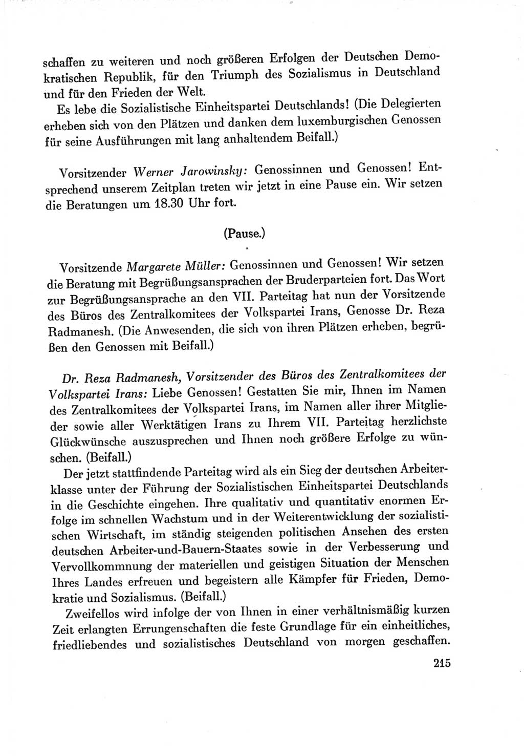 Protokoll der Verhandlungen des Ⅶ. Parteitages der Sozialistischen Einheitspartei Deutschlands (SED) [Deutsche Demokratische Republik (DDR)] 1967, Band Ⅱ, Seite 215 (Prot. Verh. Ⅶ. PT SED DDR 1967, Bd. Ⅱ, S. 215)