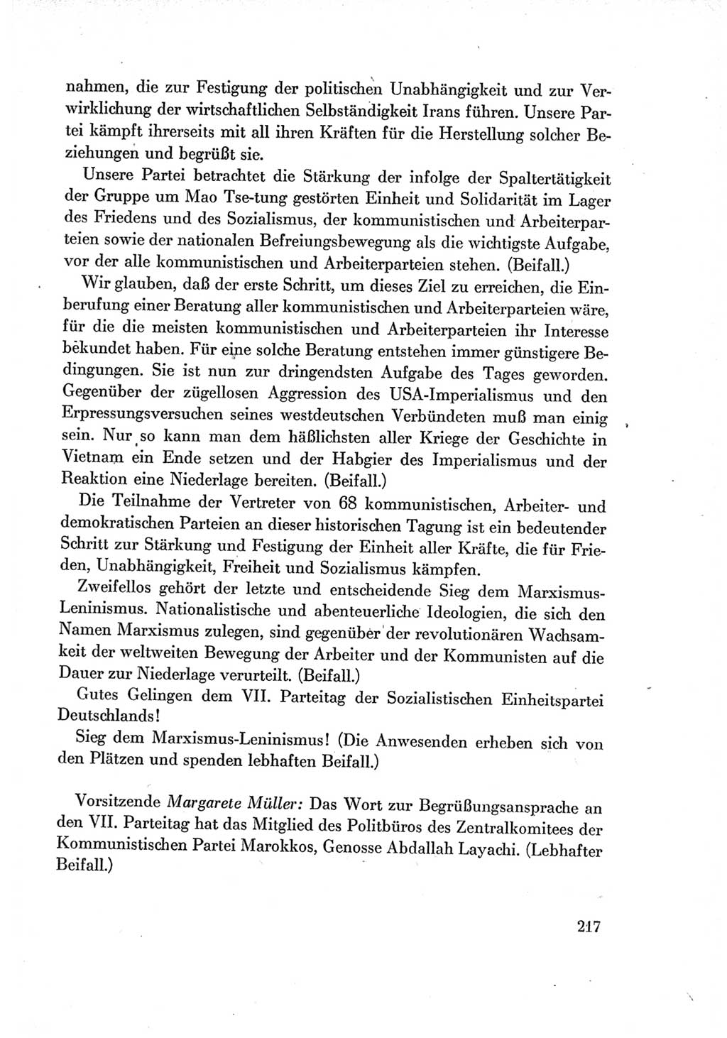 Protokoll der Verhandlungen des Ⅶ. Parteitages der Sozialistischen Einheitspartei Deutschlands (SED) [Deutsche Demokratische Republik (DDR)] 1967, Band Ⅱ, Seite 217 (Prot. Verh. Ⅶ. PT SED DDR 1967, Bd. Ⅱ, S. 217)