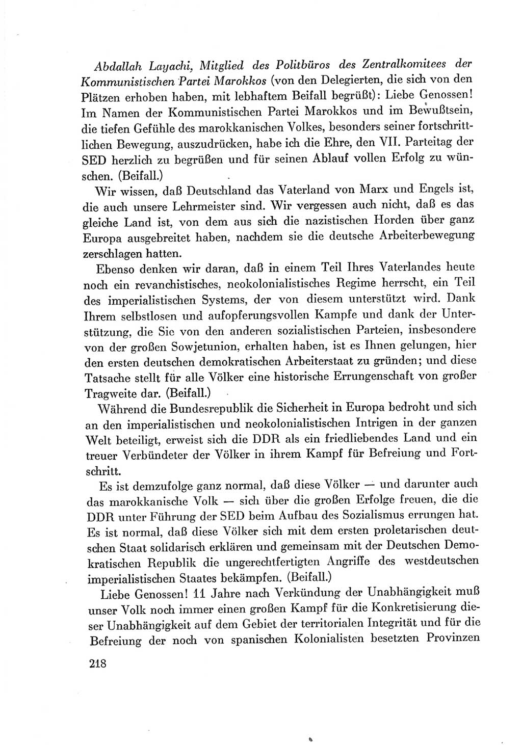 Protokoll der Verhandlungen des Ⅶ. Parteitages der Sozialistischen Einheitspartei Deutschlands (SED) [Deutsche Demokratische Republik (DDR)] 1967, Band Ⅱ, Seite 218 (Prot. Verh. Ⅶ. PT SED DDR 1967, Bd. Ⅱ, S. 218)