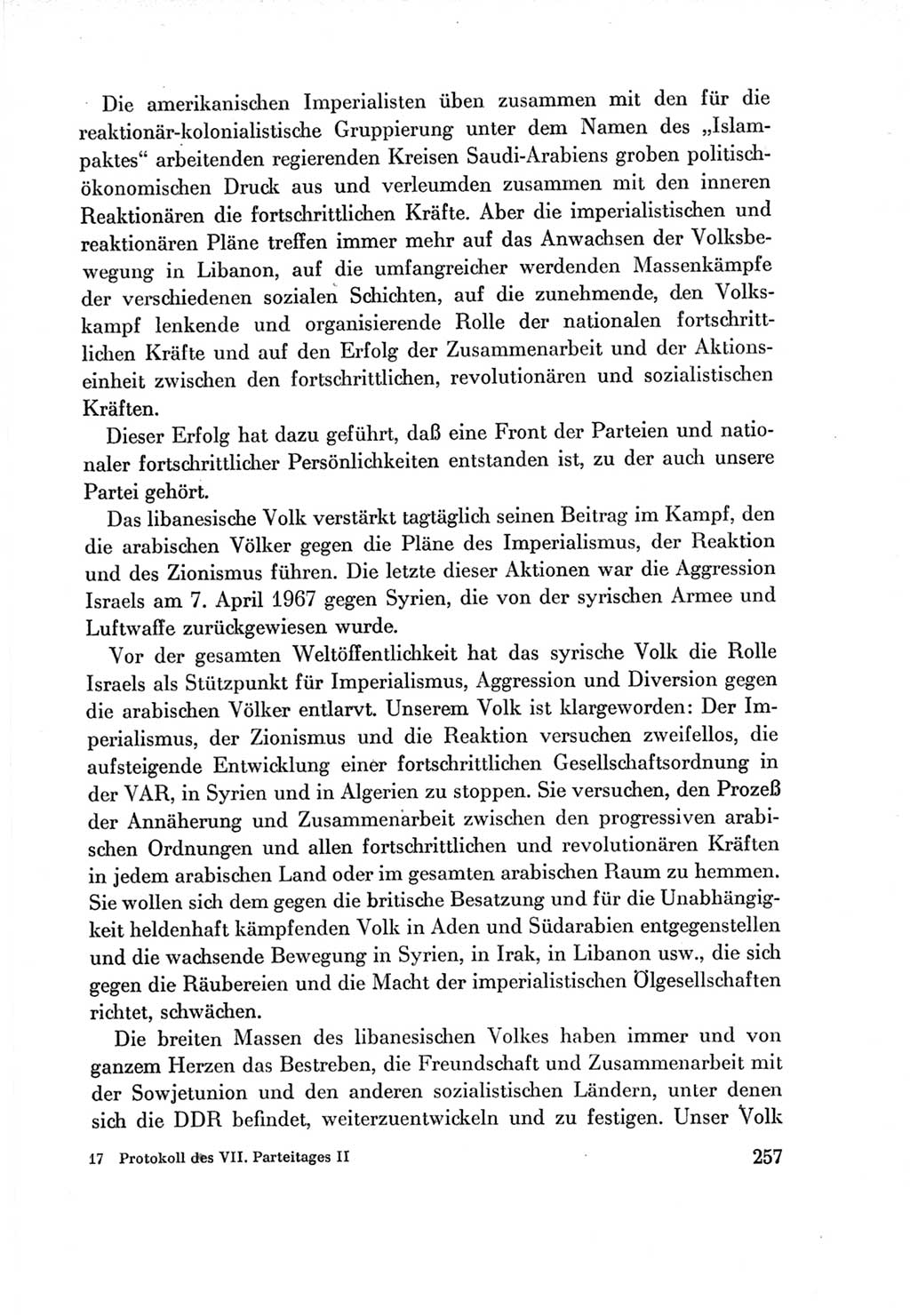 Protokoll der Verhandlungen des Ⅶ. Parteitages der Sozialistischen Einheitspartei Deutschlands (SED) [Deutsche Demokratische Republik (DDR)] 1967, Band Ⅱ, Seite 257 (Prot. Verh. Ⅶ. PT SED DDR 1967, Bd. Ⅱ, S. 257)