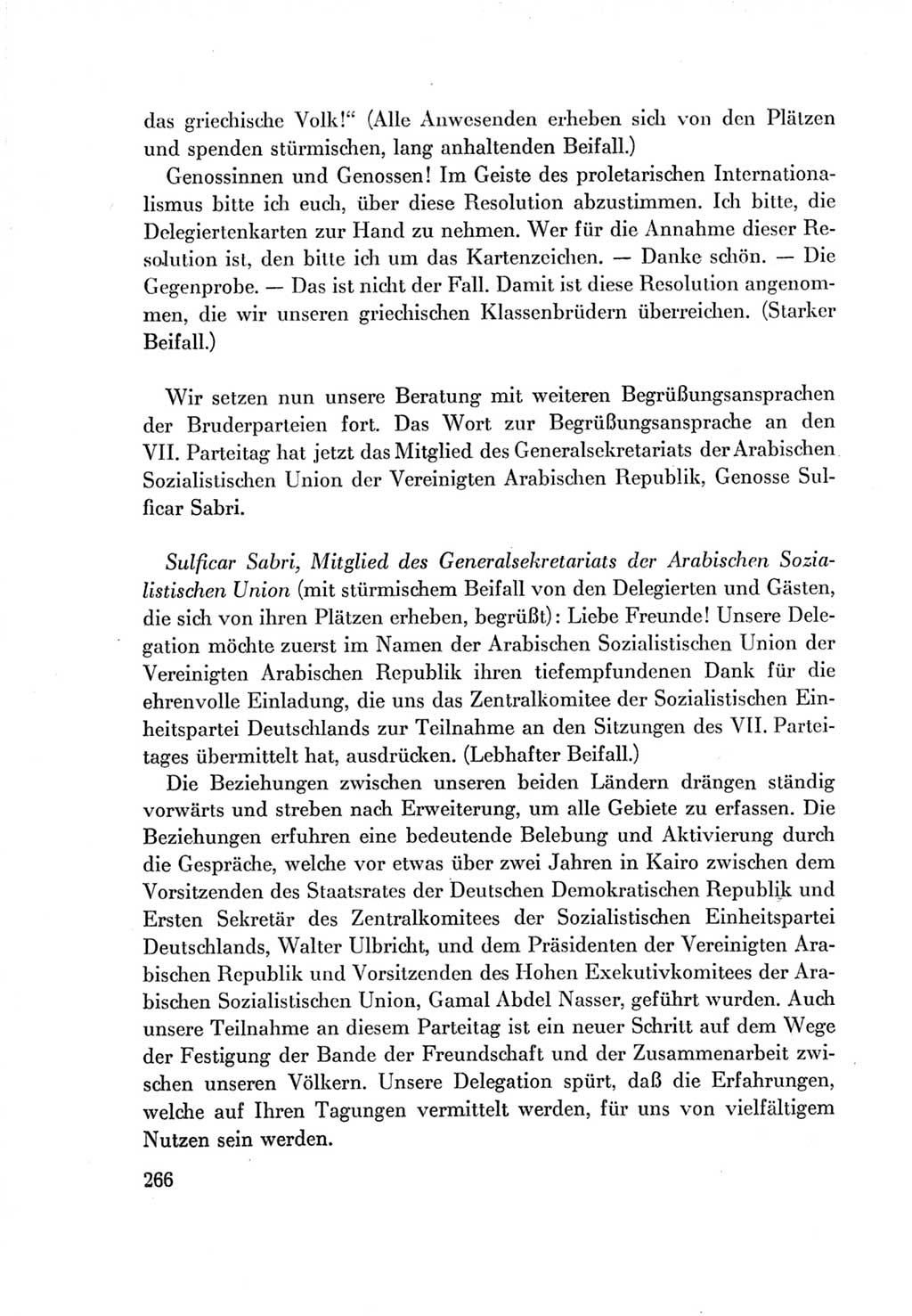 Protokoll der Verhandlungen des Ⅶ. Parteitages der Sozialistischen Einheitspartei Deutschlands (SED) [Deutsche Demokratische Republik (DDR)] 1967, Band Ⅱ, Seite 266 (Prot. Verh. Ⅶ. PT SED DDR 1967, Bd. Ⅱ, S. 266)