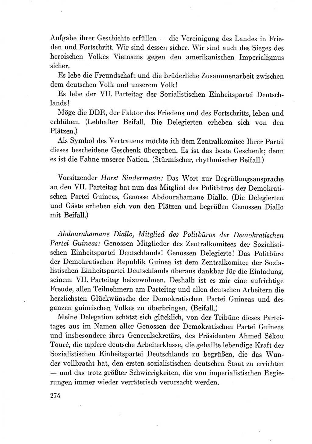 Protokoll der Verhandlungen des Ⅶ. Parteitages der Sozialistischen Einheitspartei Deutschlands (SED) [Deutsche Demokratische Republik (DDR)] 1967, Band Ⅱ, Seite 274 (Prot. Verh. Ⅶ. PT SED DDR 1967, Bd. Ⅱ, S. 274)