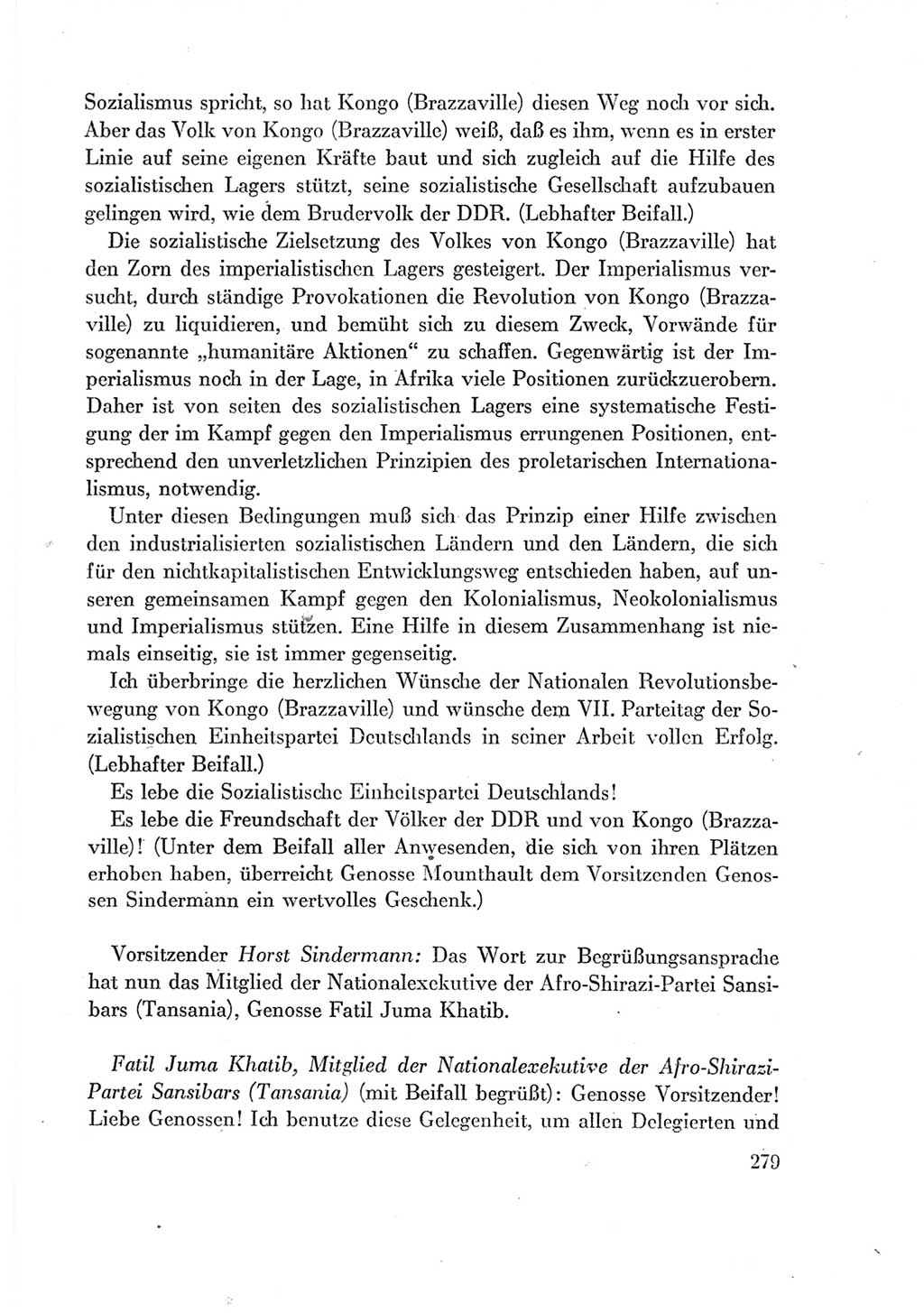 Protokoll der Verhandlungen des Ⅶ. Parteitages der Sozialistischen Einheitspartei Deutschlands (SED) [Deutsche Demokratische Republik (DDR)] 1967, Band Ⅱ, Seite 279 (Prot. Verh. Ⅶ. PT SED DDR 1967, Bd. Ⅱ, S. 279)