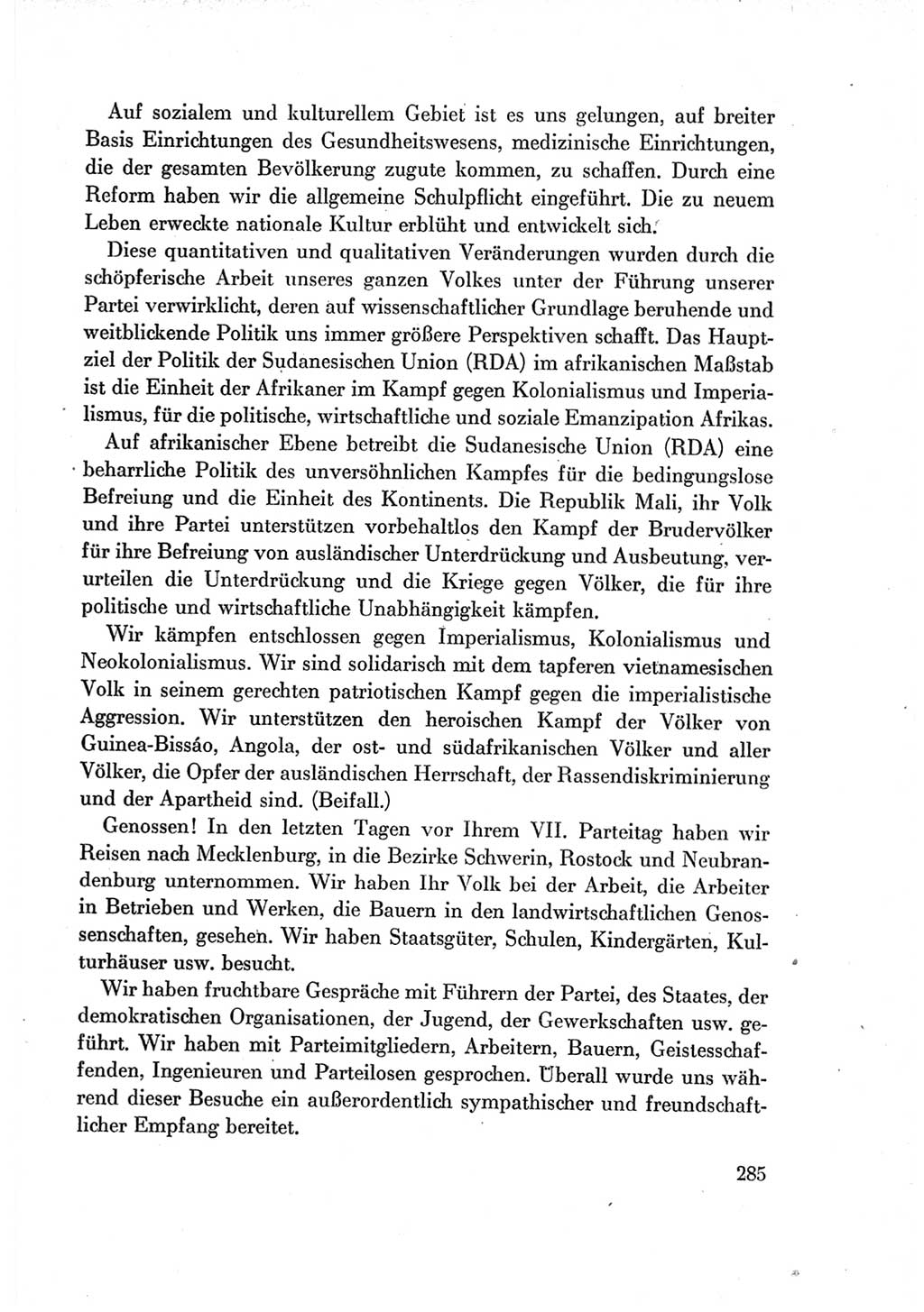 Protokoll der Verhandlungen des Ⅶ. Parteitages der Sozialistischen Einheitspartei Deutschlands (SED) [Deutsche Demokratische Republik (DDR)] 1967, Band Ⅱ, Seite 285 (Prot. Verh. Ⅶ. PT SED DDR 1967, Bd. Ⅱ, S. 285)