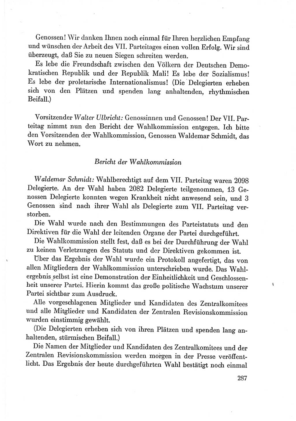 Protokoll der Verhandlungen des Ⅶ. Parteitages der Sozialistischen Einheitspartei Deutschlands (SED) [Deutsche Demokratische Republik (DDR)] 1967, Band Ⅱ, Seite 287 (Prot. Verh. Ⅶ. PT SED DDR 1967, Bd. Ⅱ, S. 287)