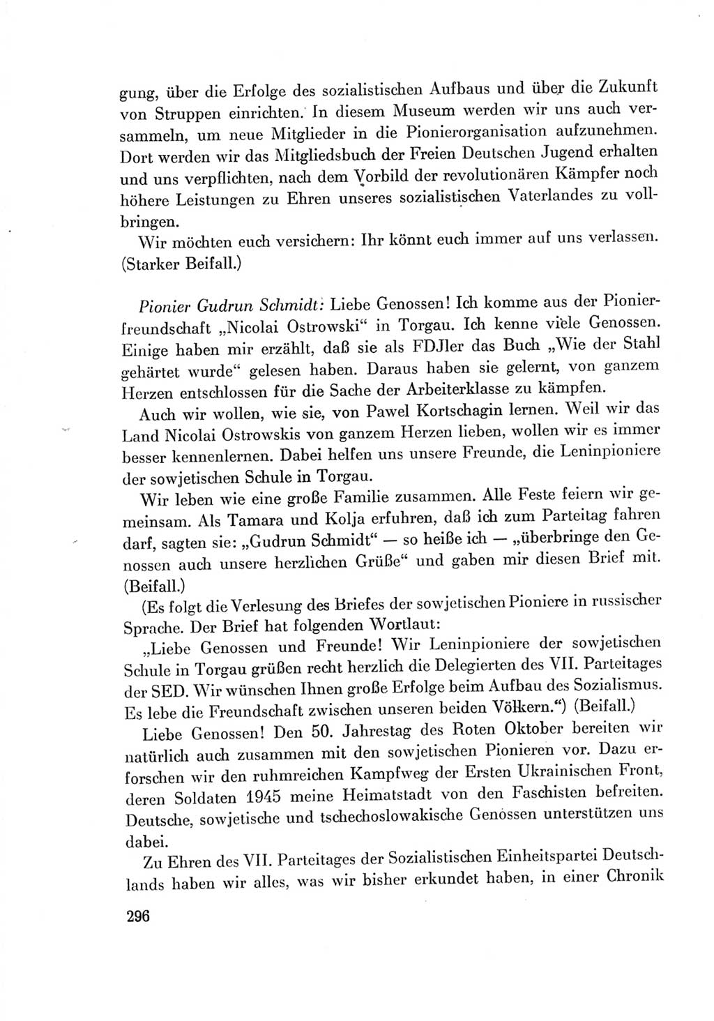 Protokoll der Verhandlungen des Ⅶ. Parteitages der Sozialistischen Einheitspartei Deutschlands (SED) [Deutsche Demokratische Republik (DDR)] 1967, Band Ⅱ, Seite 296 (Prot. Verh. Ⅶ. PT SED DDR 1967, Bd. Ⅱ, S. 296)